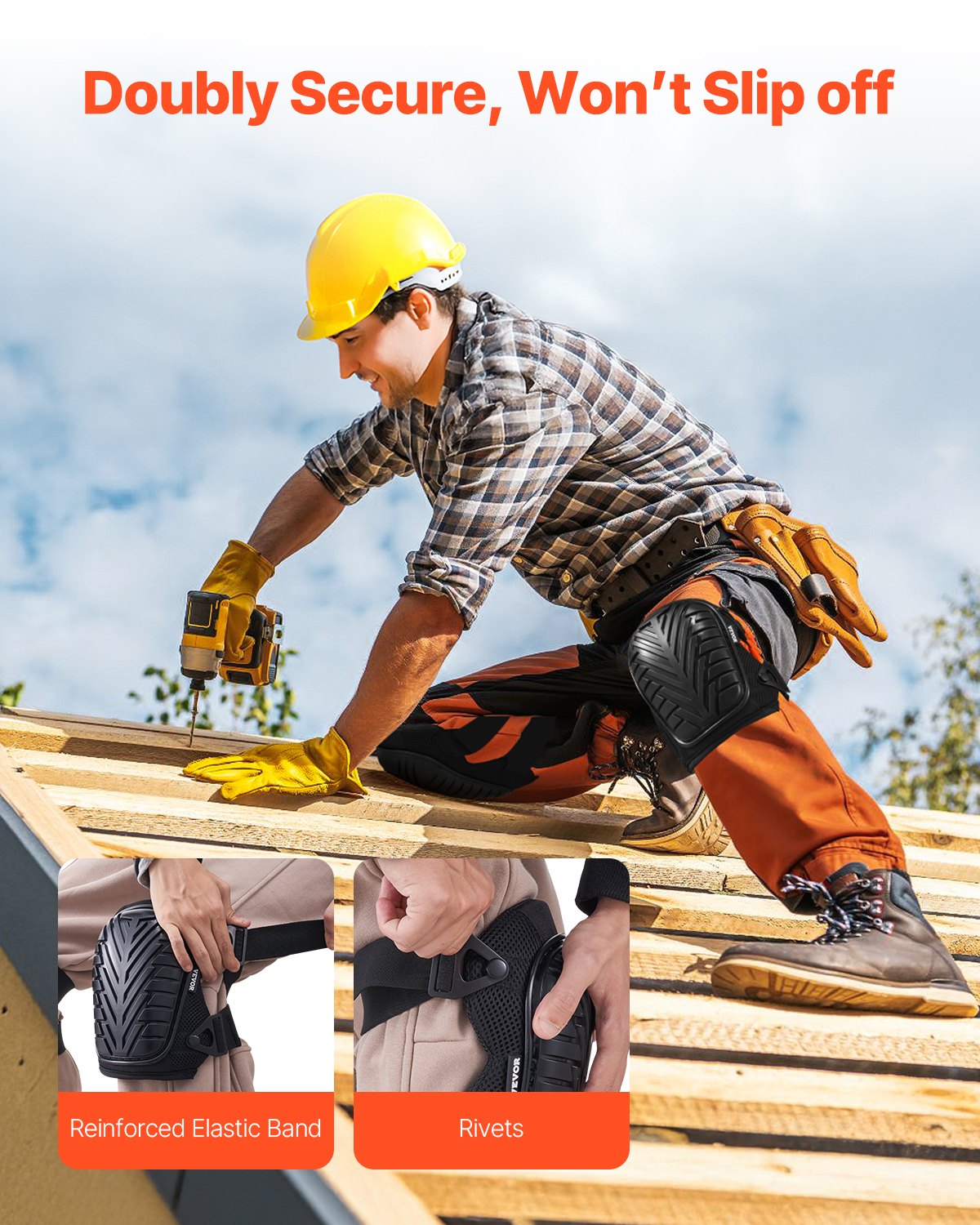 Knee Pads For Work, Heavy Duty Construction Knee Pads With Adjustable Straps & Rivets, Thick Gel Knee Pads With Foam Cushion For All-Round Knee Protection, Fit Men & Women For Flooring Gardening