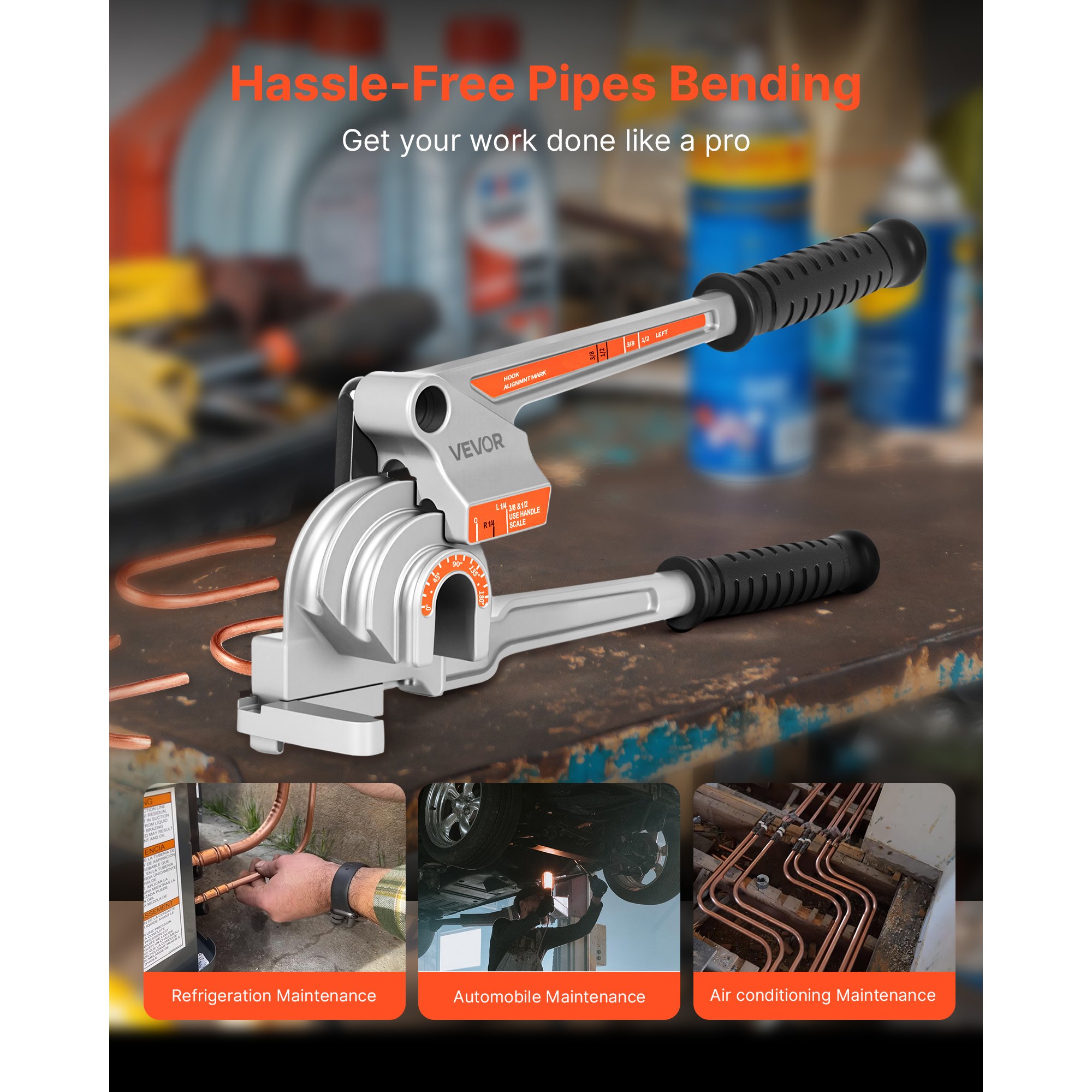 Pipe Tube Bender, 1/4", 3/8", 1/2" OD, 3 In 1 Manual Level Tube Bender, 180° Copper Aluminum Pipes Bending Tool For Automotive Repair, HVAC Air Conditioning image 2