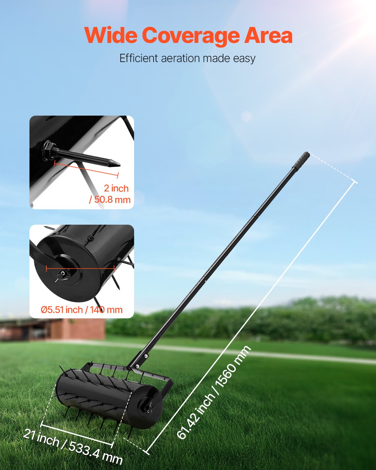 Rolling Lawn Aerator, 21-inch Heavy-Duty Manual Rolling Aerator Lawn With Detachable Handle And 33 Iron… image 2