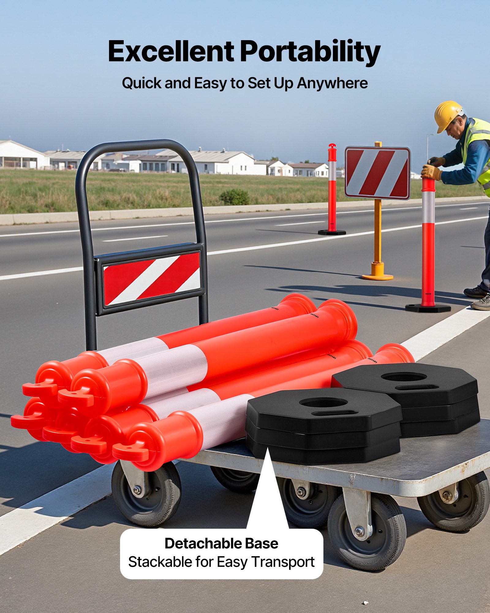 3 Pack Traffic Delineator Posts, 48 Inches Traffic Safety Cones With Weighted Base And Reflective Strips, Heavy Duty Delineator Posts For Construction Site, Parking Lot, Crowd Control, Red_voghion.com