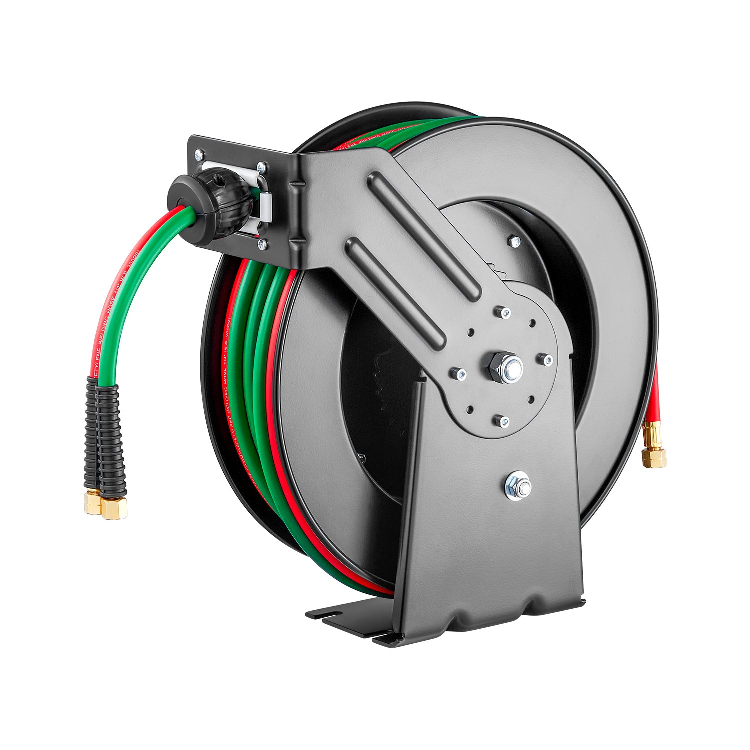 Retractable Welding Hose Reel, 1/4-Inch X 50FT Twin Oxygen Acetylene Rubber Hose Max 300PSI - T Grade, Ceiling/Wall Mount Heavy Duty Steel Hose Reel Auto-Rewind, Ideal For Workshops Garages - Image 1