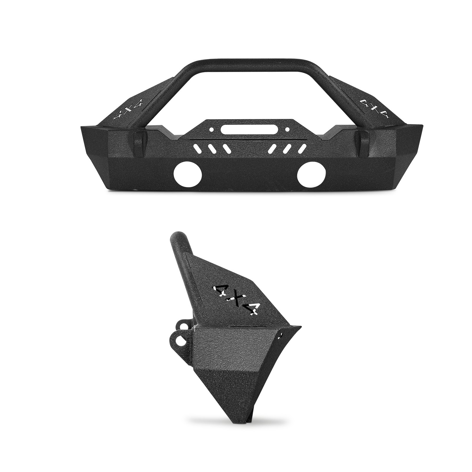 Front Bumper Compatible With 2018-2024 Jeep Wrangler JL JLU & Gladiator JT, Heavy-Duty Steel Front Bumper With Winch Plate, D-Ring Mounts & Fog Light Housing