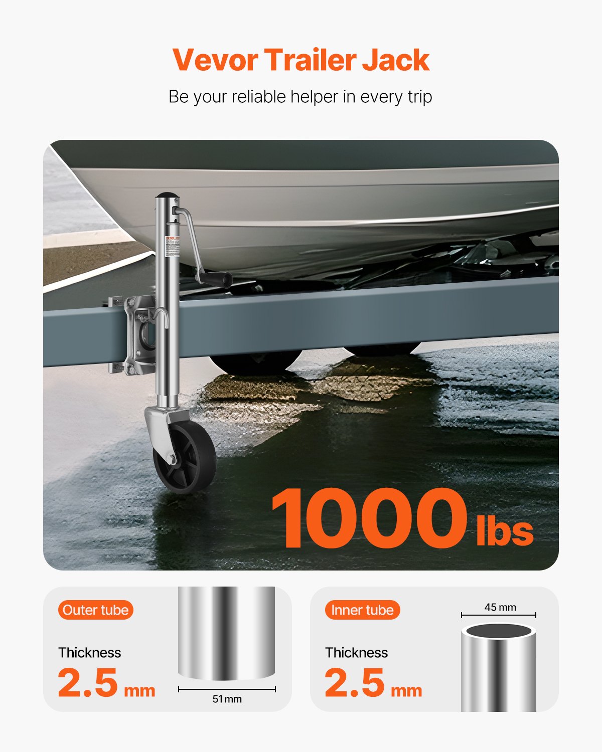 Trailer Jack With Wheel, Load Capacity, Heavy Duty Swivel Boat Trailer Jack With PP Single Wheel & Ergonomic Handle,… - 3