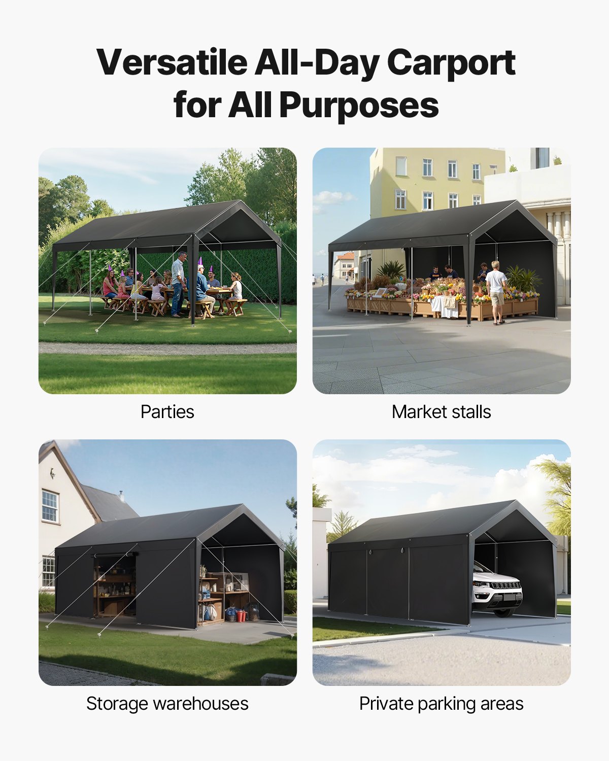 Carport, 12 X 20 FT Outdoor Car Canopy, Potable Carport With Removable Sidewalls & Door, Heavy Duty Car Shelter,… - 3