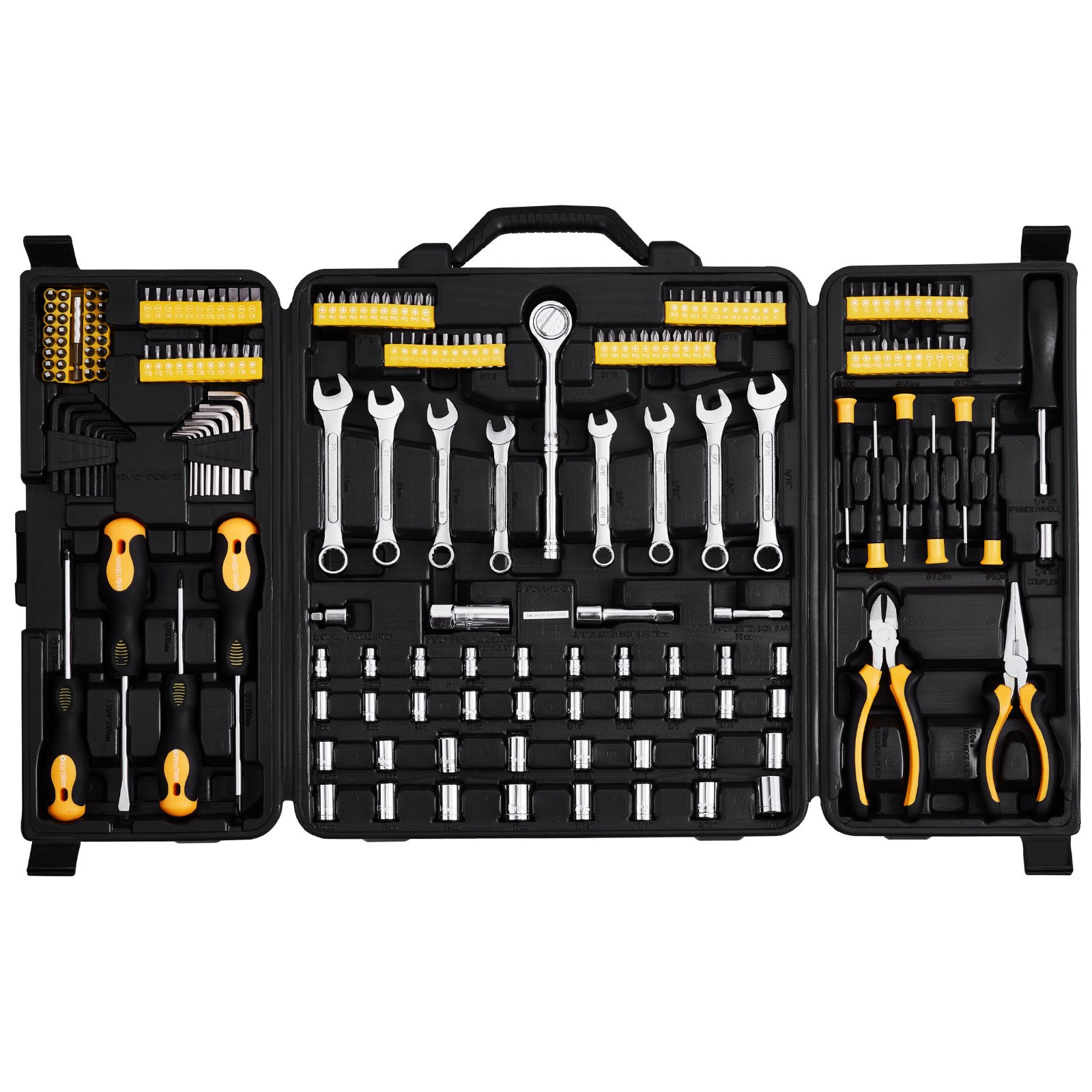 221-Piece Mechanics Tool Set, 1/4" And 3/8" Drive Sockets, SAE And Metric Mechanic Tool Kit With Bits, Wrenches, Ratchet Handle, Accessories, And Plastic Storage Case, For Automotive Repair - Image 1