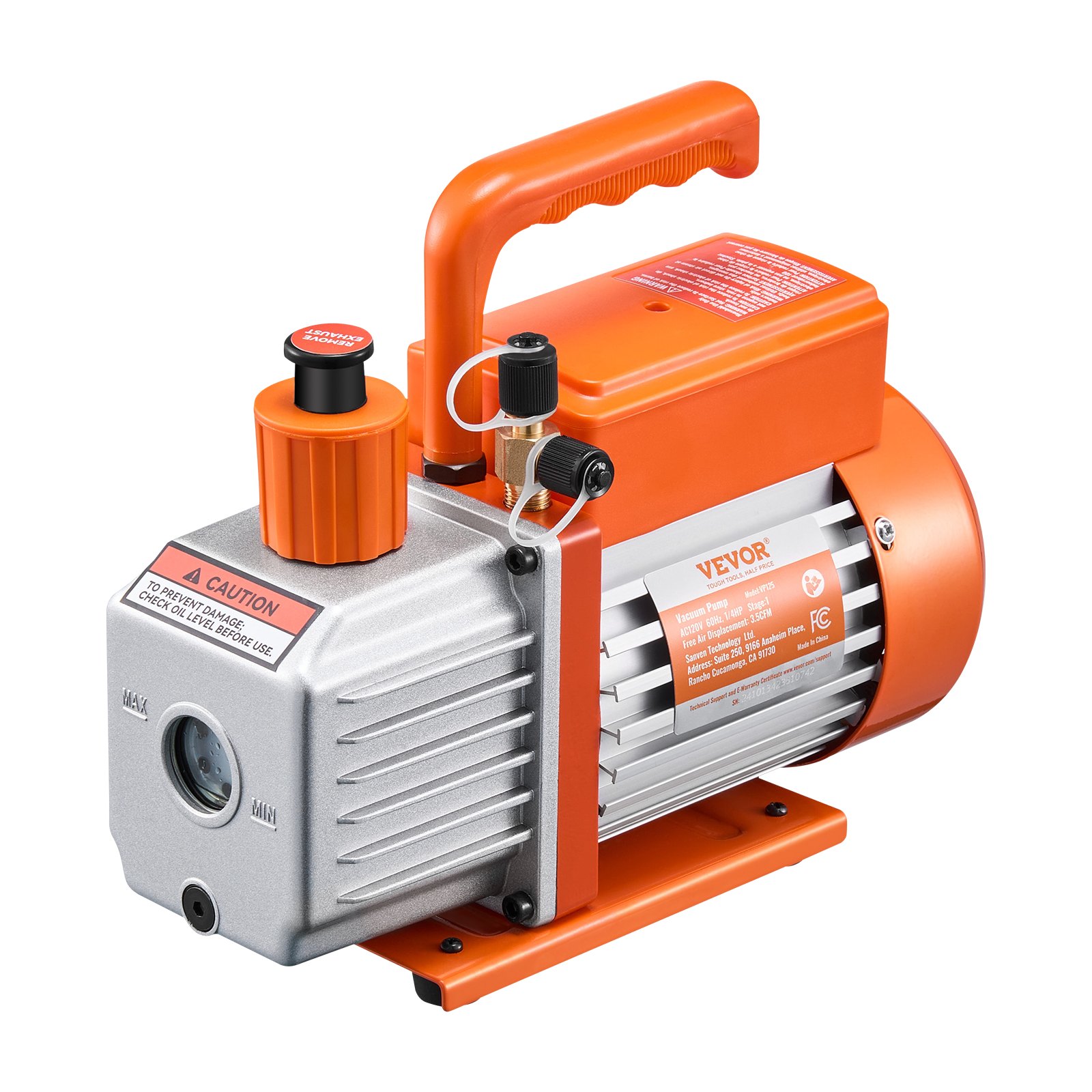 Vacuum Pump, 3.5 CFM, HVAC Single Stage Rotary Vane Vacuum Pump, For R134a R22 R410a Systems, Auto AC Vacuum Pump Kit With Oil Bottle, For Automotive Air Conditioner Maintenance Resin Degassing - Image 1