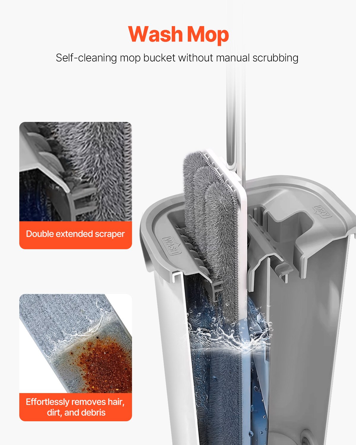 Mop And Bucket With Wringer Set, Wet & Dry Use, Flat Mop And Bucket System With 3 Washable Microfiber Pads, Flat Mop With Stainless Steel Handle, Mop Bucket Set For Hardwood Tile Vinyl image 2