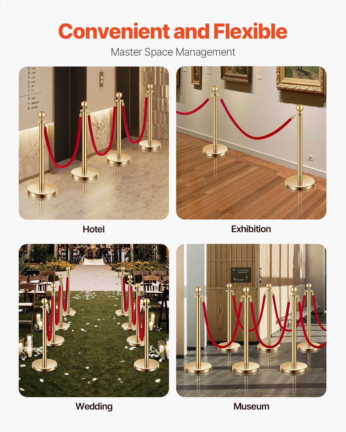 Stanchions And Velvet Ropes 8Pcs, Hollow Base With Stainless Steel Post, 6 Red Velvet Ropes And Posts, Crowd Control… - 6