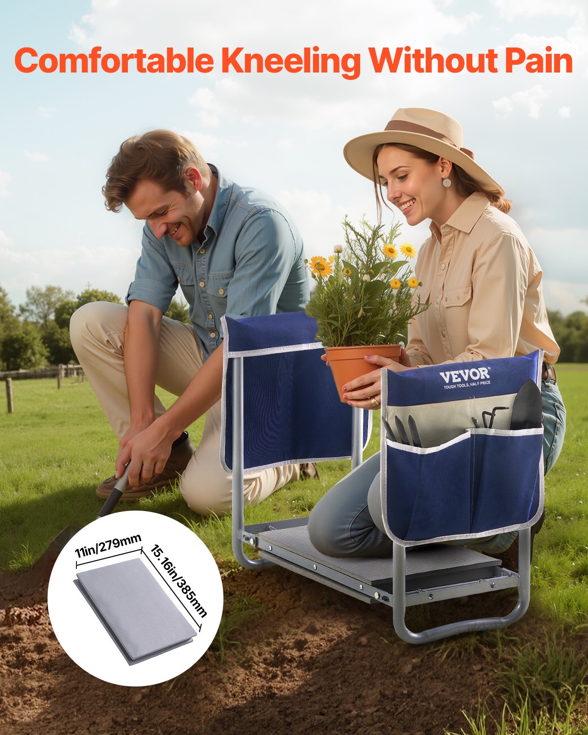 Garden Kneeler And Seat, 11 In Wide Kneeling Pad, Heavy Duty Garden Kneeling Stool, Folding Garden Seat With 2 Tool Bags, Relieve Knee & Back Pain, Non-Slip Garden Bench For Women Grandparents image 2