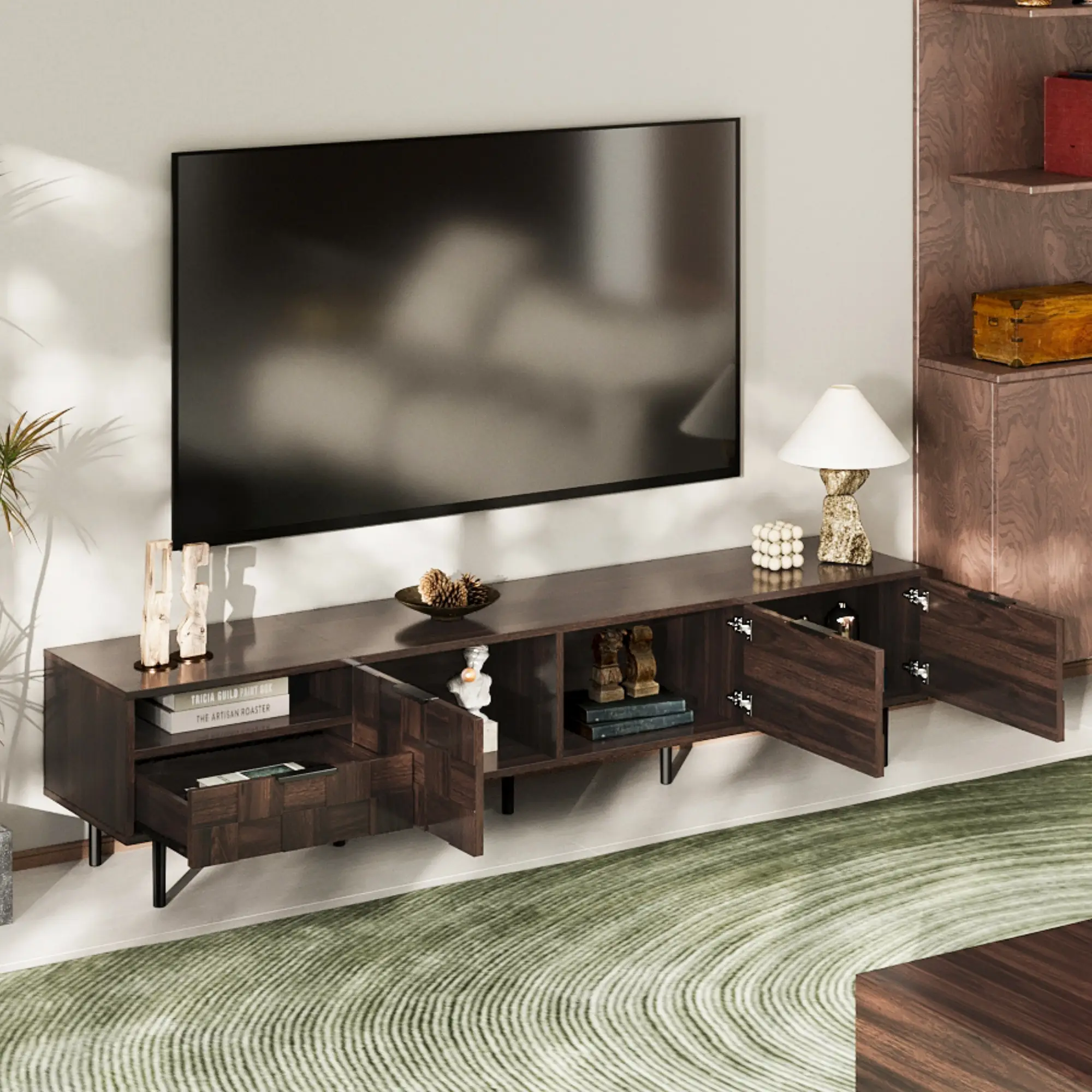 78 Mid Century Modern TV Stand For 65 Inch TVs, TV Console With Storage Cabinets For Living Room, Entertainment Center Storage