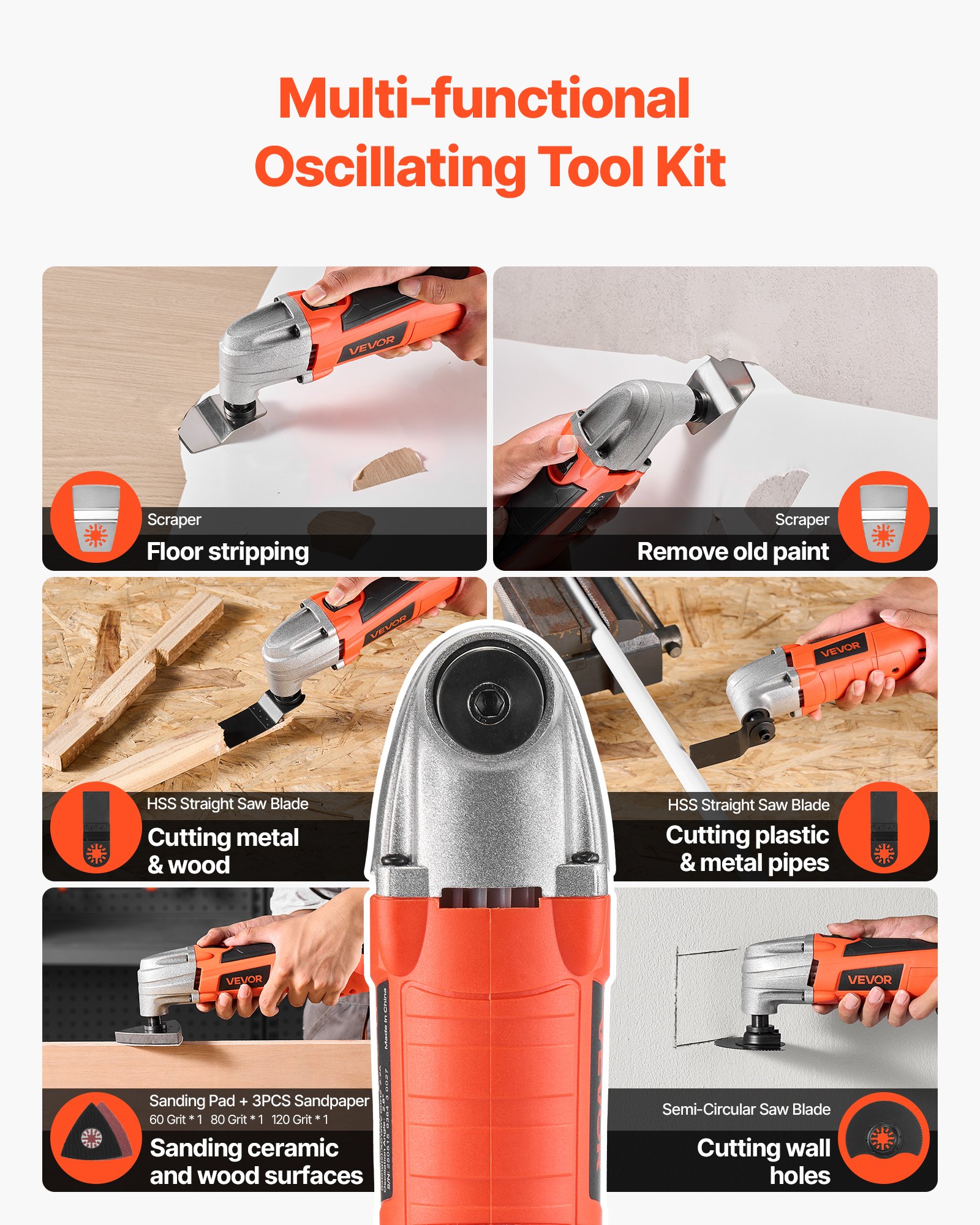 Oscillating Tool Multitool, 2.2Amps 22,000 OPM Electric Oscillating Multi Tool Kit Corded With 2.8° Oscillating Angle, 7PCS Saw Accessories For Cutting, Scraping, Sanding, Floor Stripping
