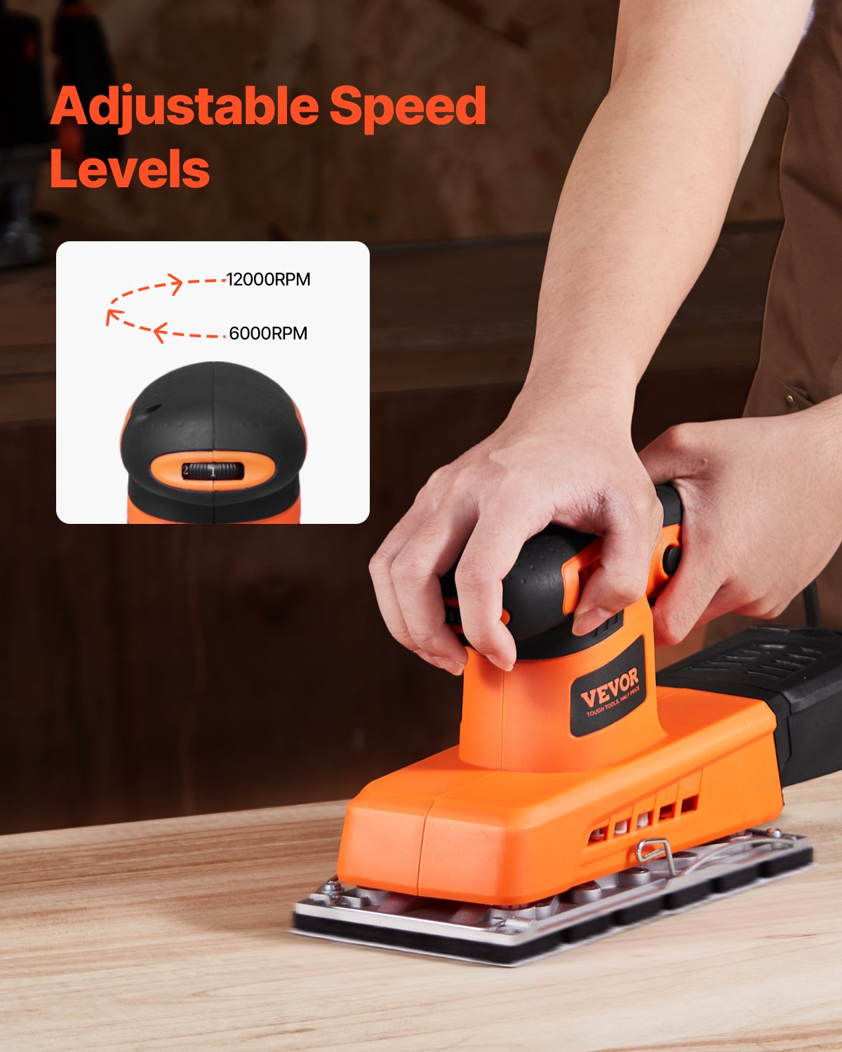 Sheet Sander, 1/2 Sheet 2.5A Electric Sander For Woodworking, Max. 12000RPM Variable Speed Sheet Finishing Sander With Sandpaper And Dust Box For Wood Polishing Sanding 5