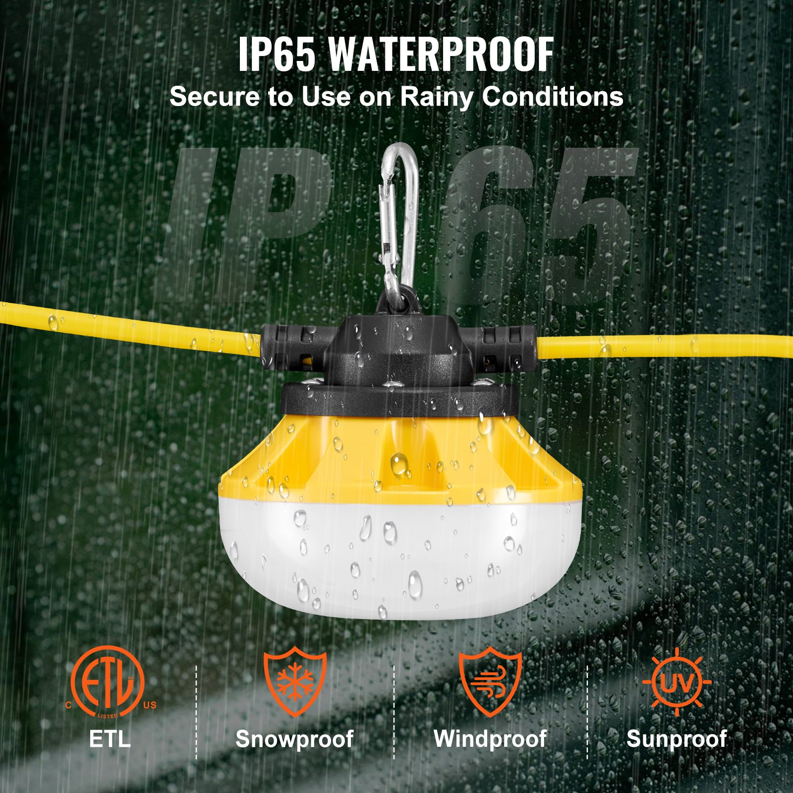 100FT Construction String Lights, 100W 10000LM, 10PCs String Work Light, 5000K, IP65 Waterproof, With Hanging Hooks,… - 4