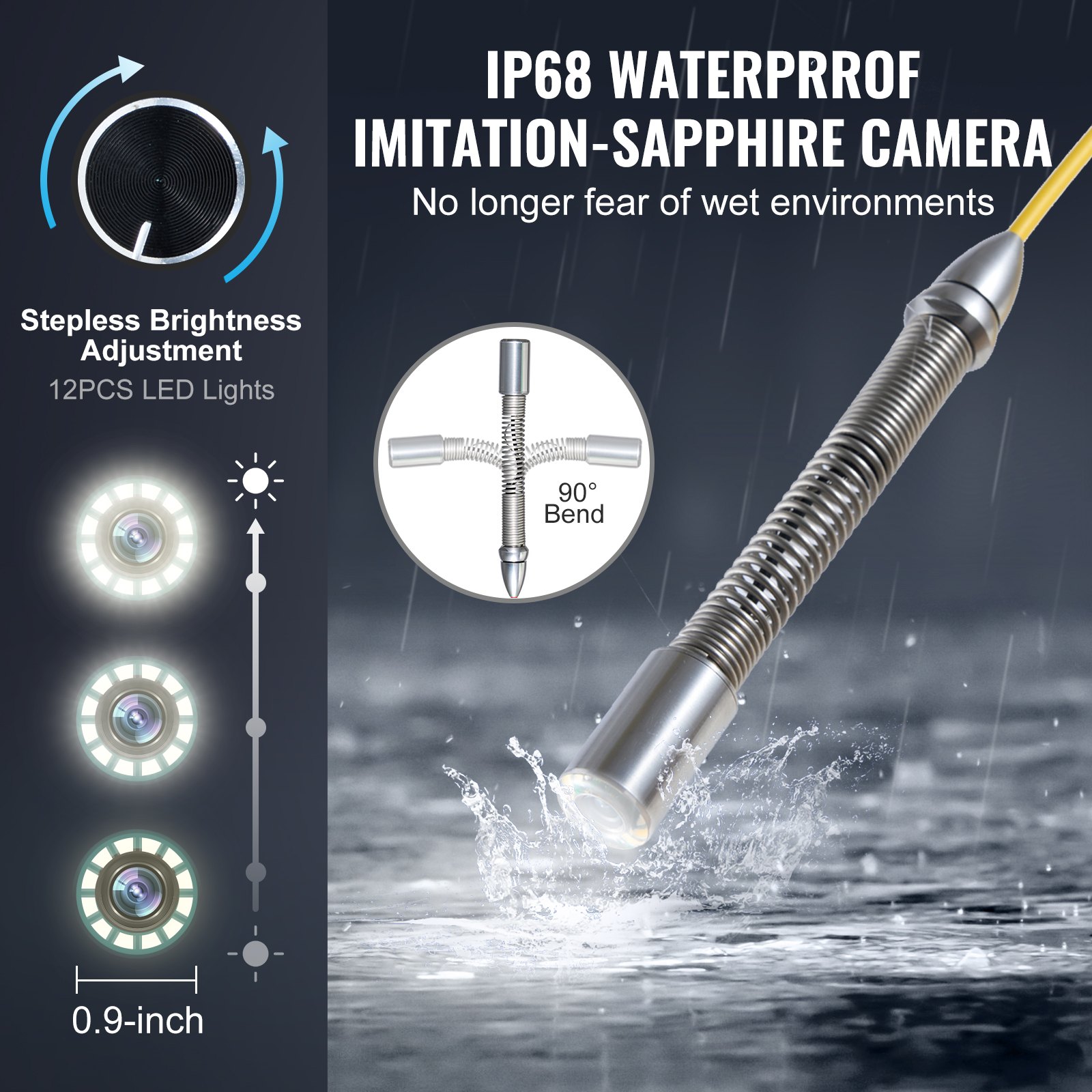 Sewer Camera With 512Hz Locator, 165 Ft/50 M, 9" Drain Inspection Camera With... 5