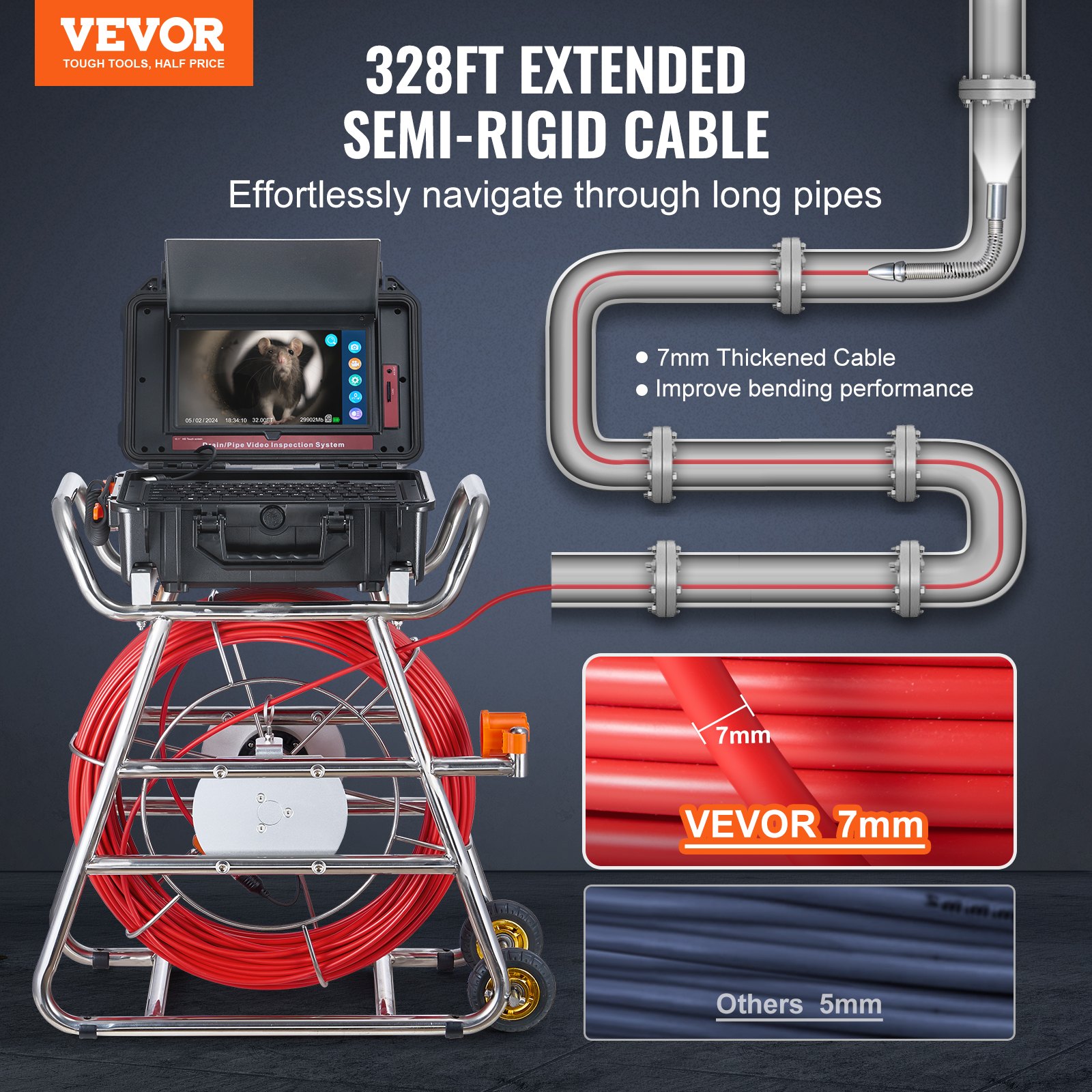 Sewer Camera, 328 Ft/100m, Self-Leveling Drain Camera With 10.1" Touchscreen... 2