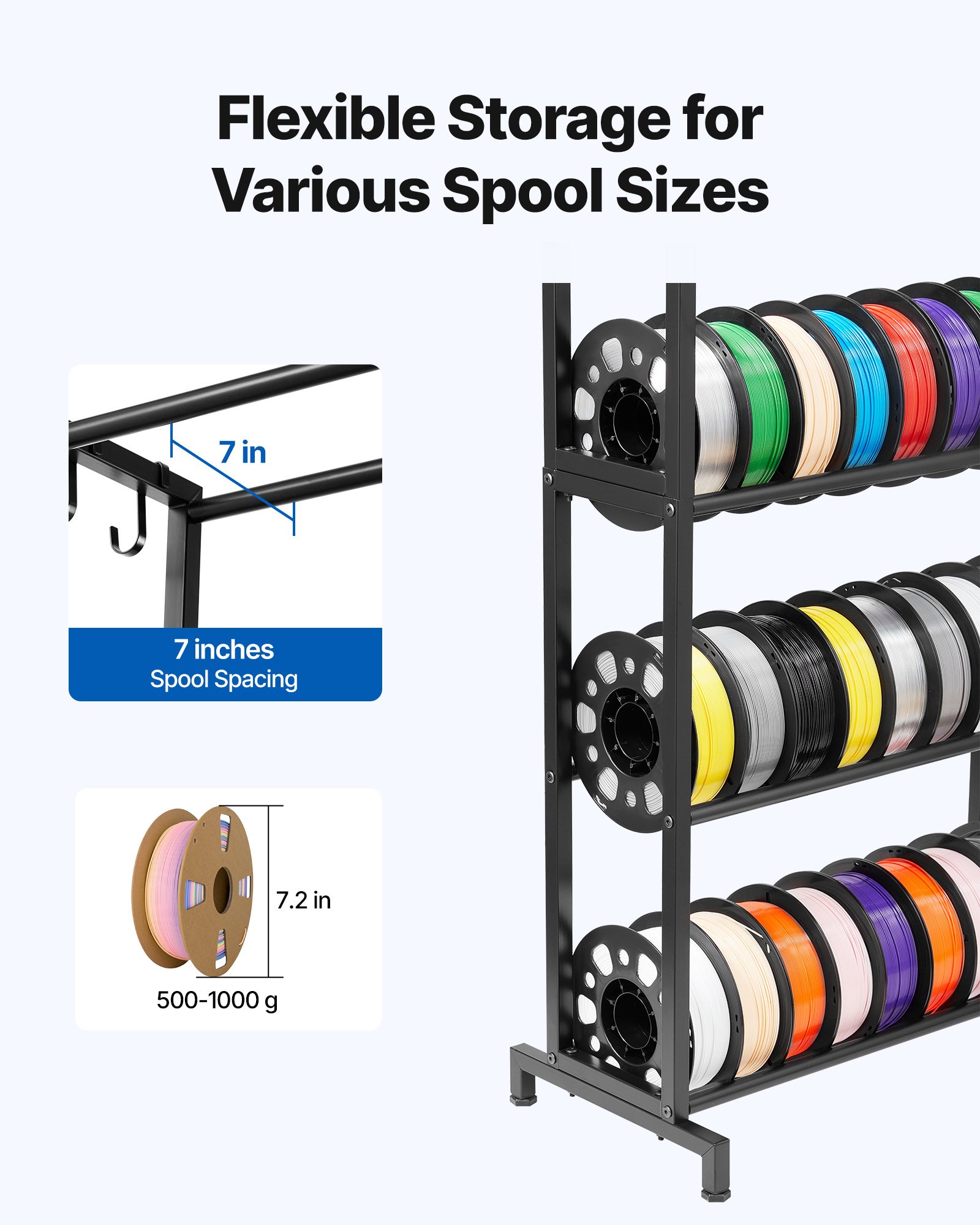 3D Printer Filament Storage Rack, 5 Tier Heavy Duty Storage Shelves For 3D Printing Filaments, Filament Spool Holders Racks For 3D Printing Studio, Home Studio, Office, Workshop (Shelf Only)