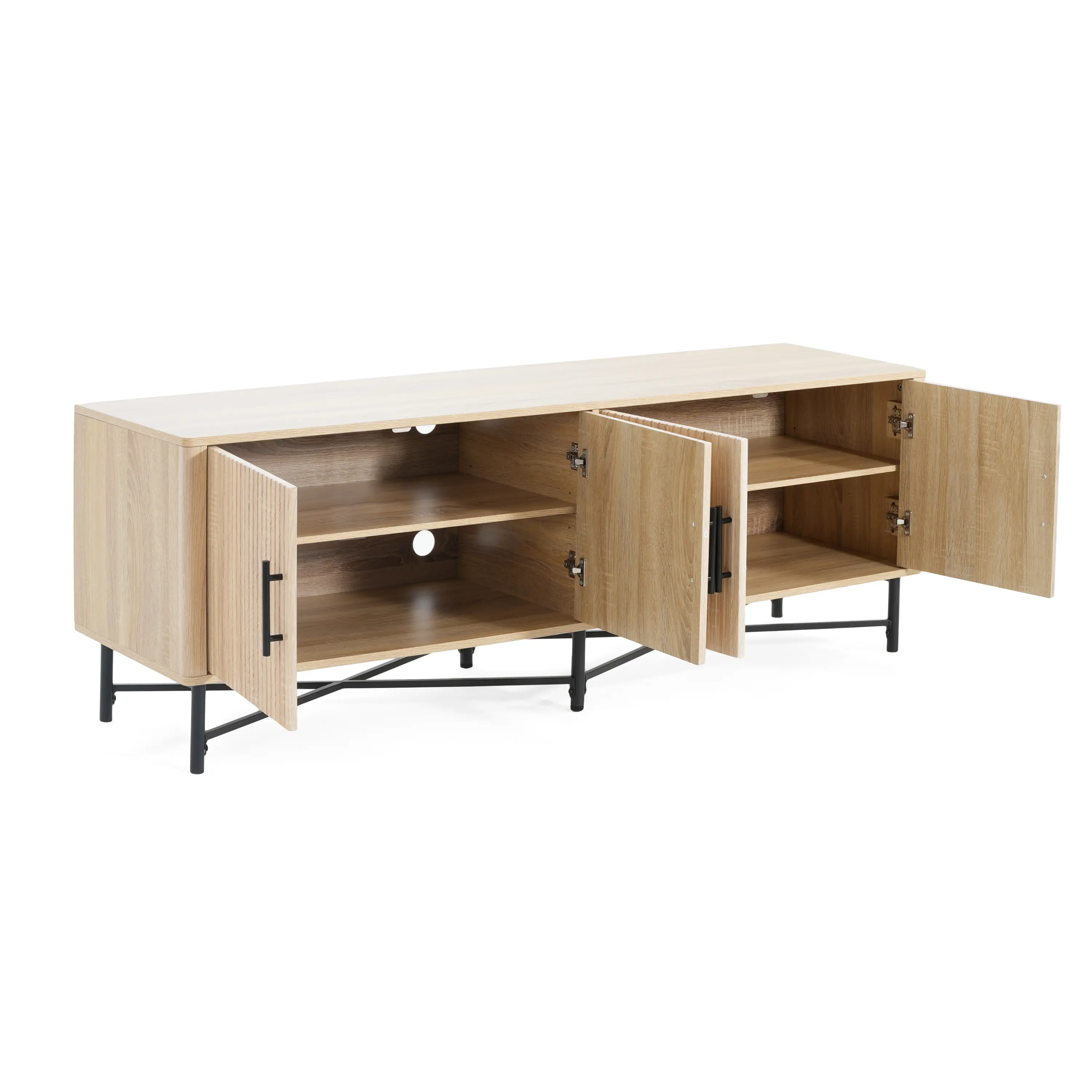 Functional 4-Door TV Cabinet  2 Storage Spaces, Adjustable Shelves, Ideal For Living Room Organization, Natural