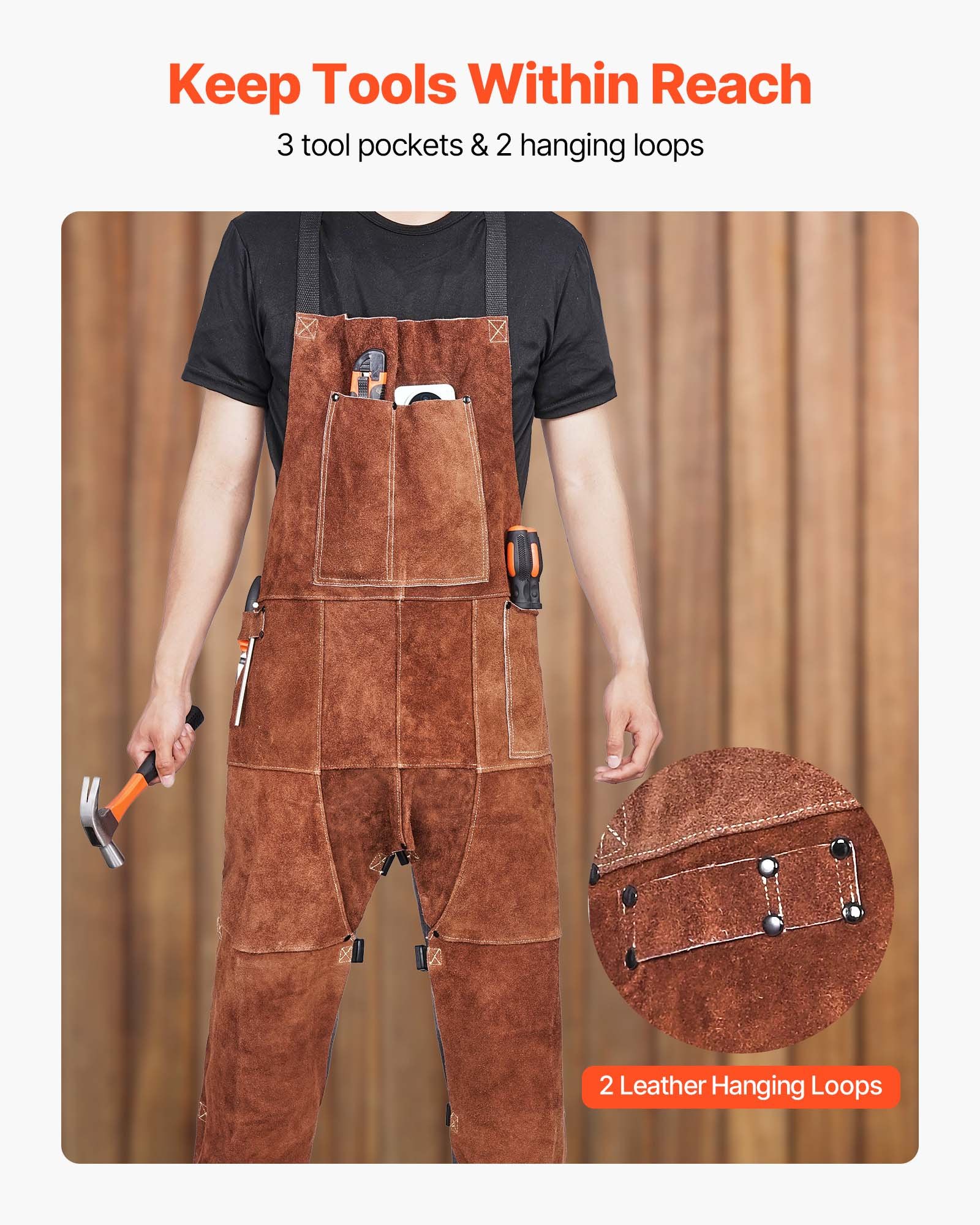 Leather Welding Apron Split Leg, Heavy Duty Cowhide Flame Resistant Welding Pants For Men Women, Heat-Resistant Safety Apron With 3 Pockets For Woodworking, Gardening, Blacksmithing, XL-Size