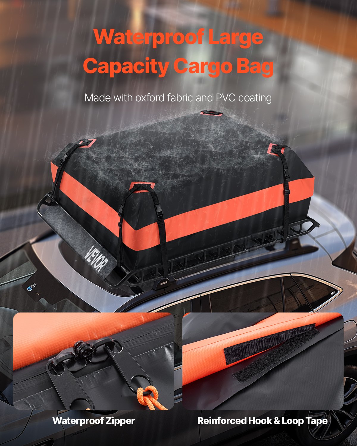 Close-up of Vevor roof rack basket universal crossbar mounting clamps compatible with round square aero rails