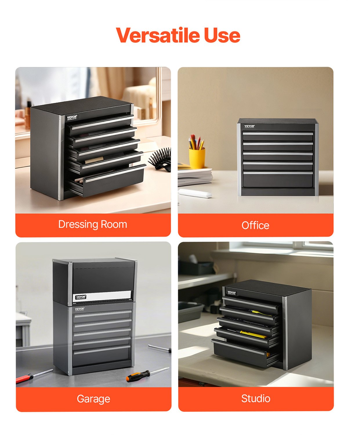 Metal Tool Box, 8.6-inch, Portable Metal Tool Box With 5 Drawers, Small Tool Chest With EVA Liners And PP Feet Pads, Heavy-Duty Steel With Ball Bearing Opening And Powder Coated Finish, Black image 5