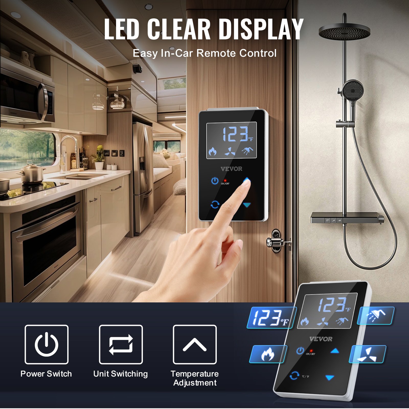 RV Tankless Water Heater, Instant Shower With 15 X 15 Inches White Door And Remote Controller, 65000BTU… image 4