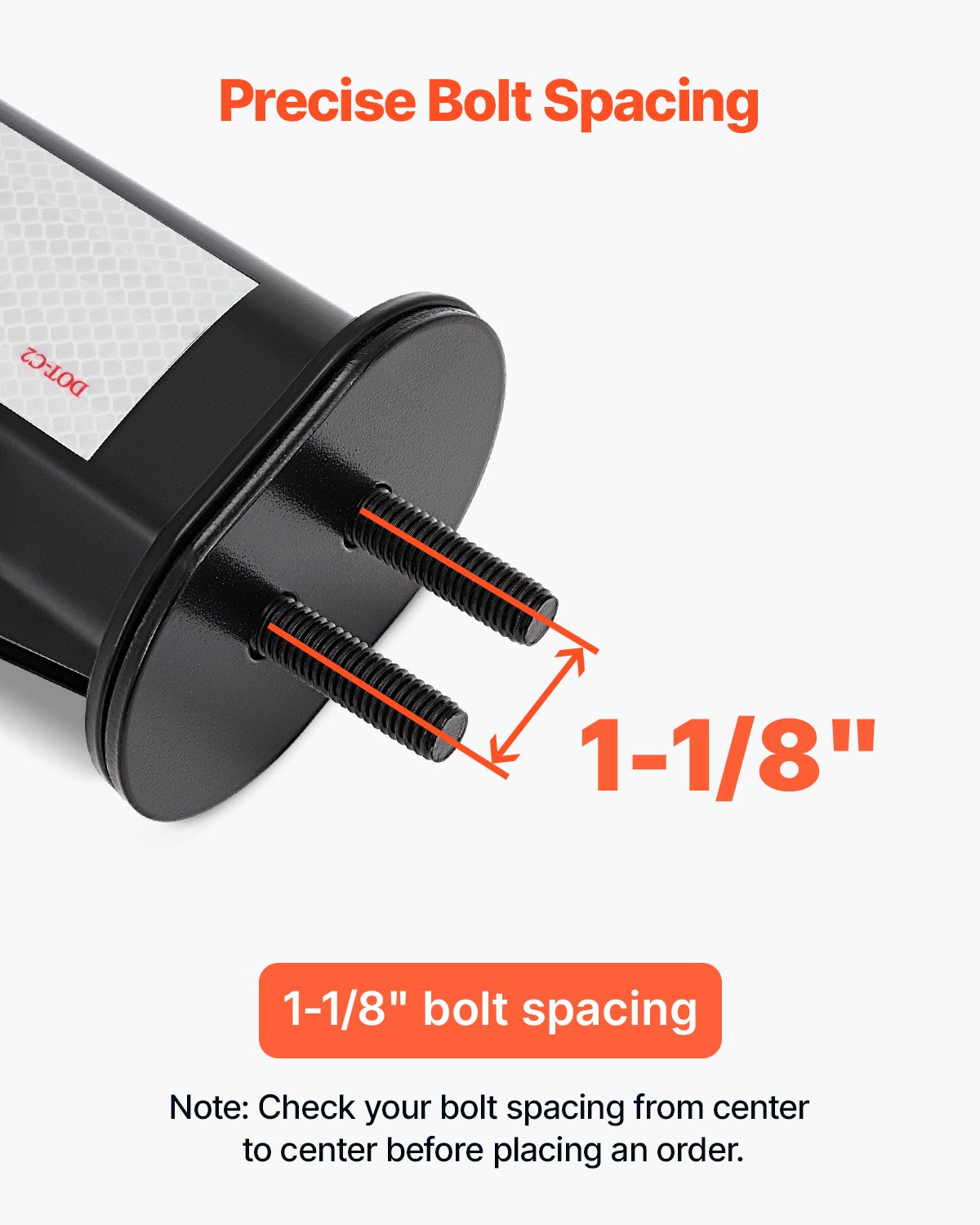 Close-up of heavy duty semi truck mud flap hanger showing reflective strip detail and spring mechanism