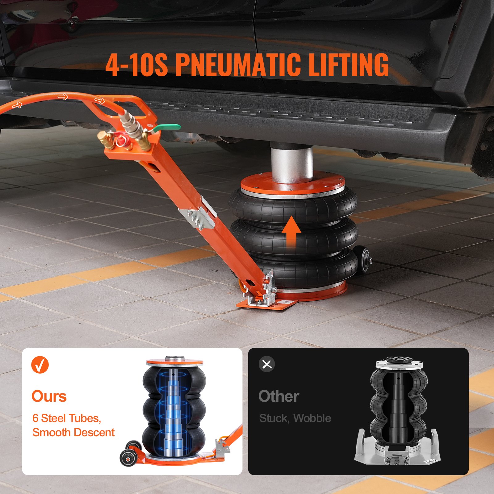 Air Jack, 5 Ton/11000 Lbs, 4-10 S Pneumatic Lifting Jack With Heightened Column & Adjustable Handle, Easy-to-Lift & Space-Saving Jack With Thick Rubber Pad, Fits For Sedan, SUV, Pickup Truck