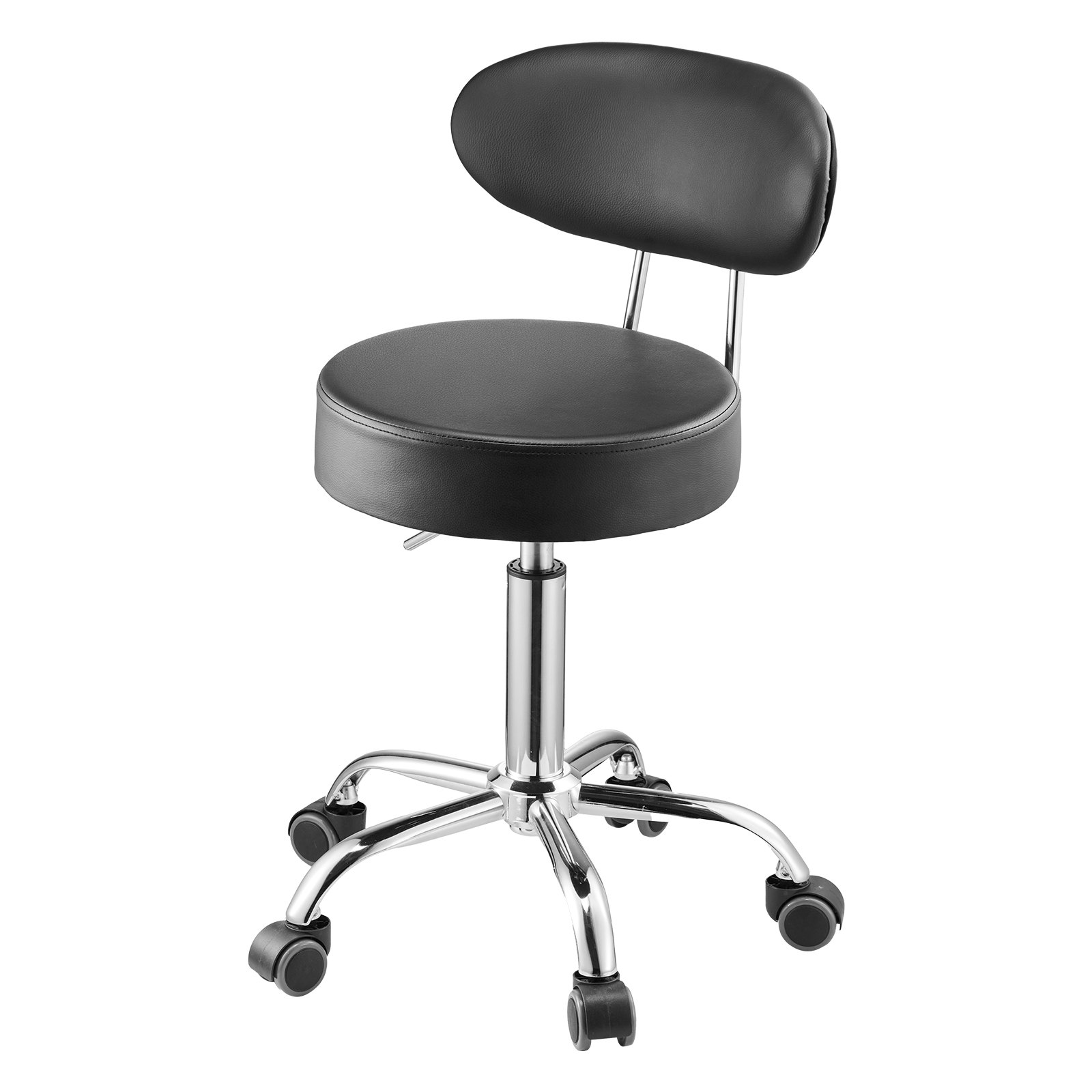Shop Stool With Backrest, Pneumatic Garage Seat/Work Stool With Wheels, 300 Lbs Load, Adjustable Roller Creeper Seat, 360° Swivel Padded Workshop Stool, For Garage, Shop & Auto Repair, Black - Image 1