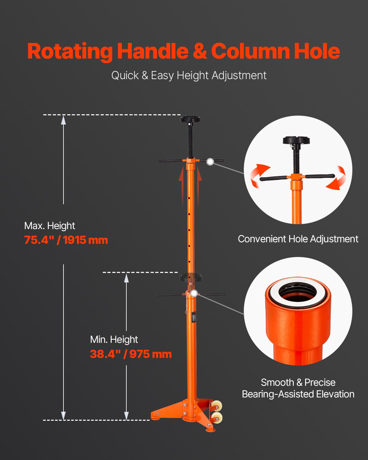 Underhoist Support Stand, 3/4 Ton Capacity Under Hoist Jack Stand, Lifting From 38.4 To 75.4 In, Bearing Mounted… - 4