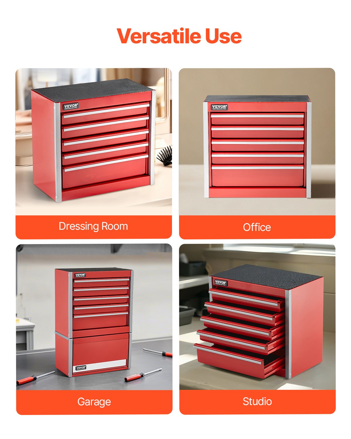 Metal Tool Box, 8.6-inch, Portable Metal Tool Box With 5 Drawers, Small Tool Chest With EVA Liners And PP Feet Pads, Heavy-Duty Steel With Ball Bearing Opening And Powder Coated Finish, Red image 5