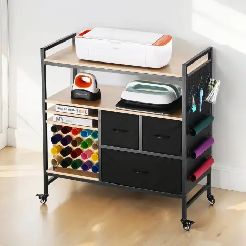 Rolling Craft Cart And Storage Table Compatible With Cricut Machines Cra