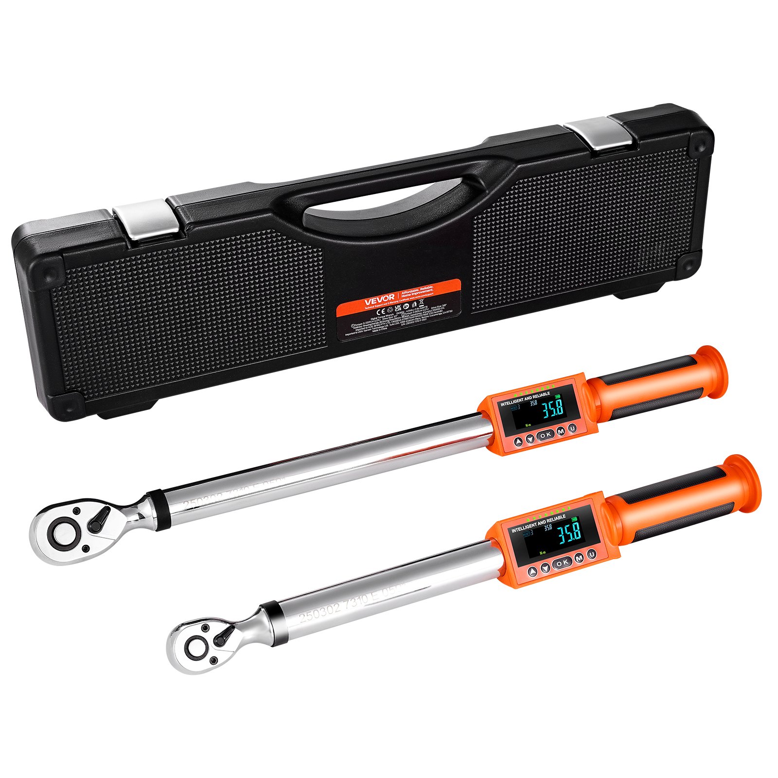 Digital Torque Wrench Set, 2 Pieces, 1-2, 3-8 Inch Drive, 72-Tooth High Accuracy Electronic Torque Wrench With Preset Value, Buzzer And LED Notification, For Automotive Motorcycle - Image 1