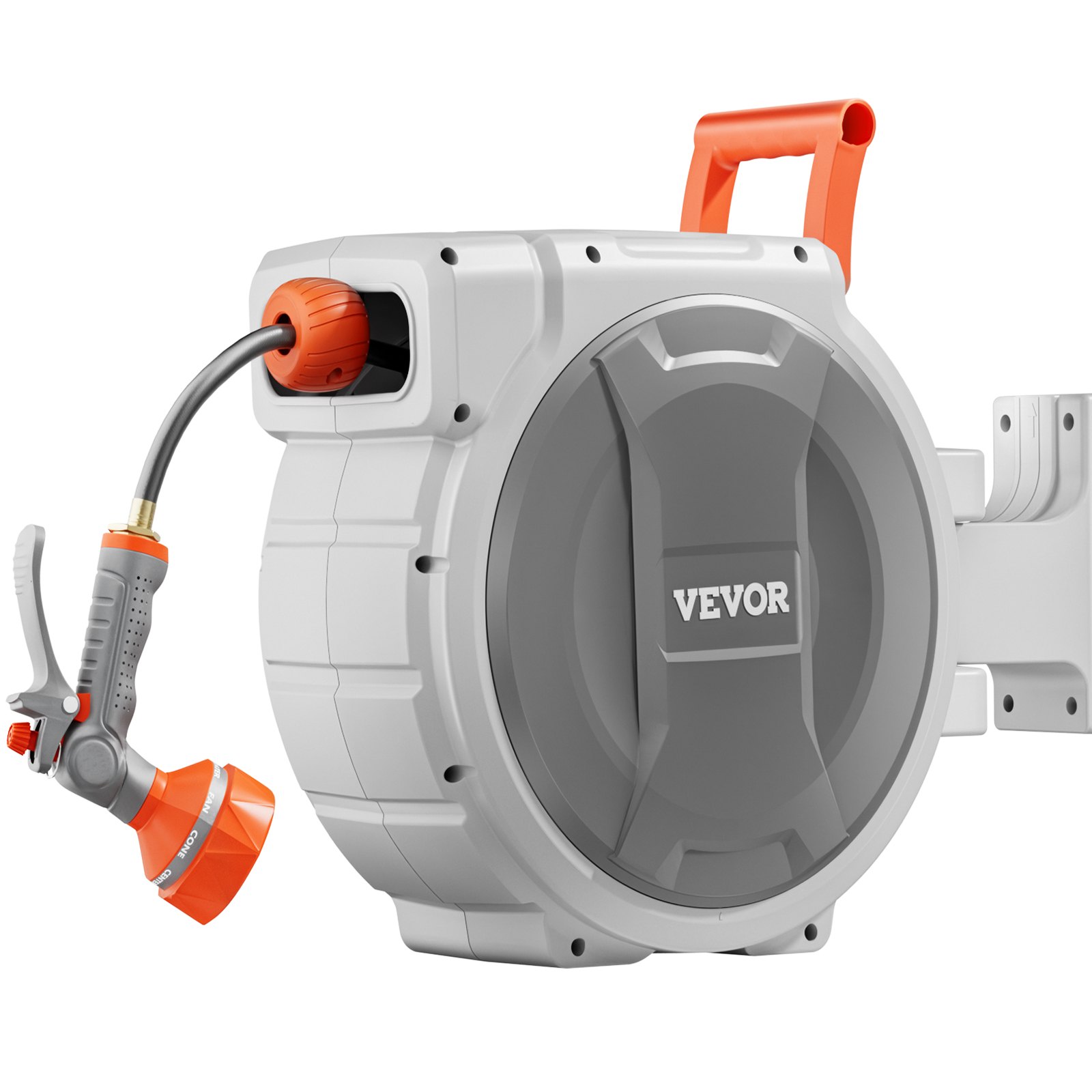 Retractable Garden Hose Reel, 1/2 Inch X 84 Ft Wall Mounted Hose Reel, Heavy Duty Garden Hose Reel With 9 Patterns Nozzle, Any Length Lock, Upgraded Slow Return System And 180°Swivel Bracket image 6