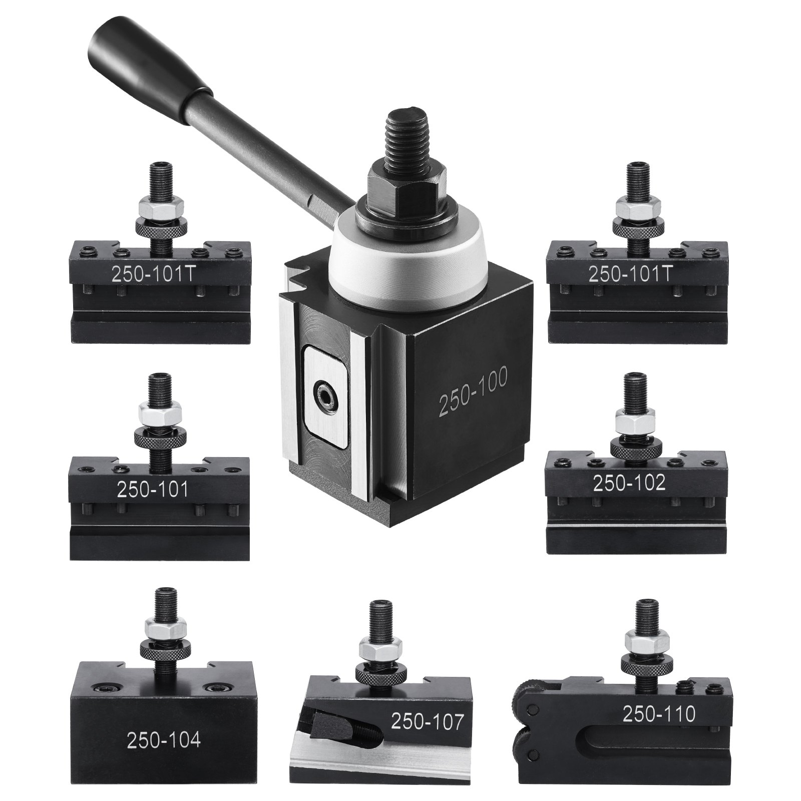 Quick Change Tool Post Set, 8 Pcs, Includes Lathe Tool Holders, Wedge Type Tool Post With Turning Tool Holder Accessories, Fit For Mini Lathe & Metal Lathe 6"-12" Swing, Durable Steel Material - Image 1