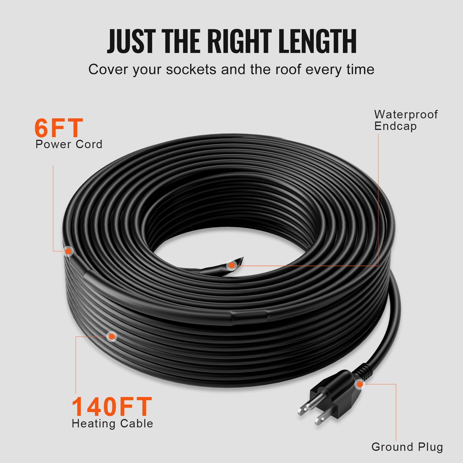 Self-Regulating Pipe Heating Cable, 140FT 5W/FT Heat Tape For Pipes, Roof Snow Melting De-icing, Gutter And Pipe Freeze Protection 4