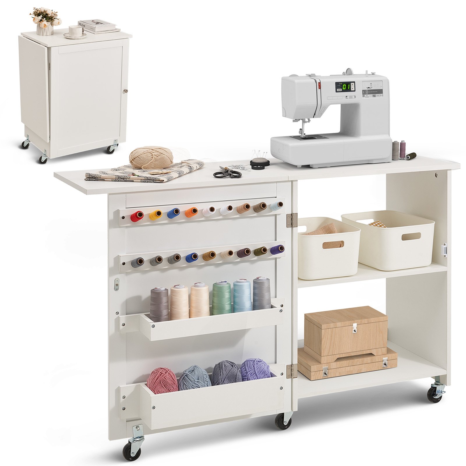 Folding Sewing Table, Multipurpose Sewing Machine Table With Compact Design, Whe