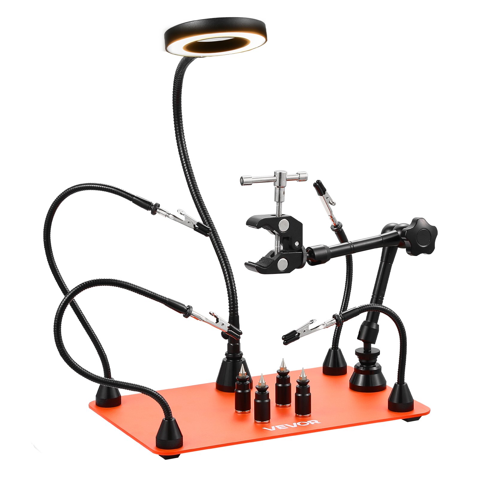 Magnetic Helping Hands Soldering Station, Third Hand Soldering Tool With 3X LED Magnifying Lamp, 4 PCB Holders & 360 Hot Air Gun Holder, Heavy-Duty Base Station For Electronic Repair Craft Hobby - Image 1