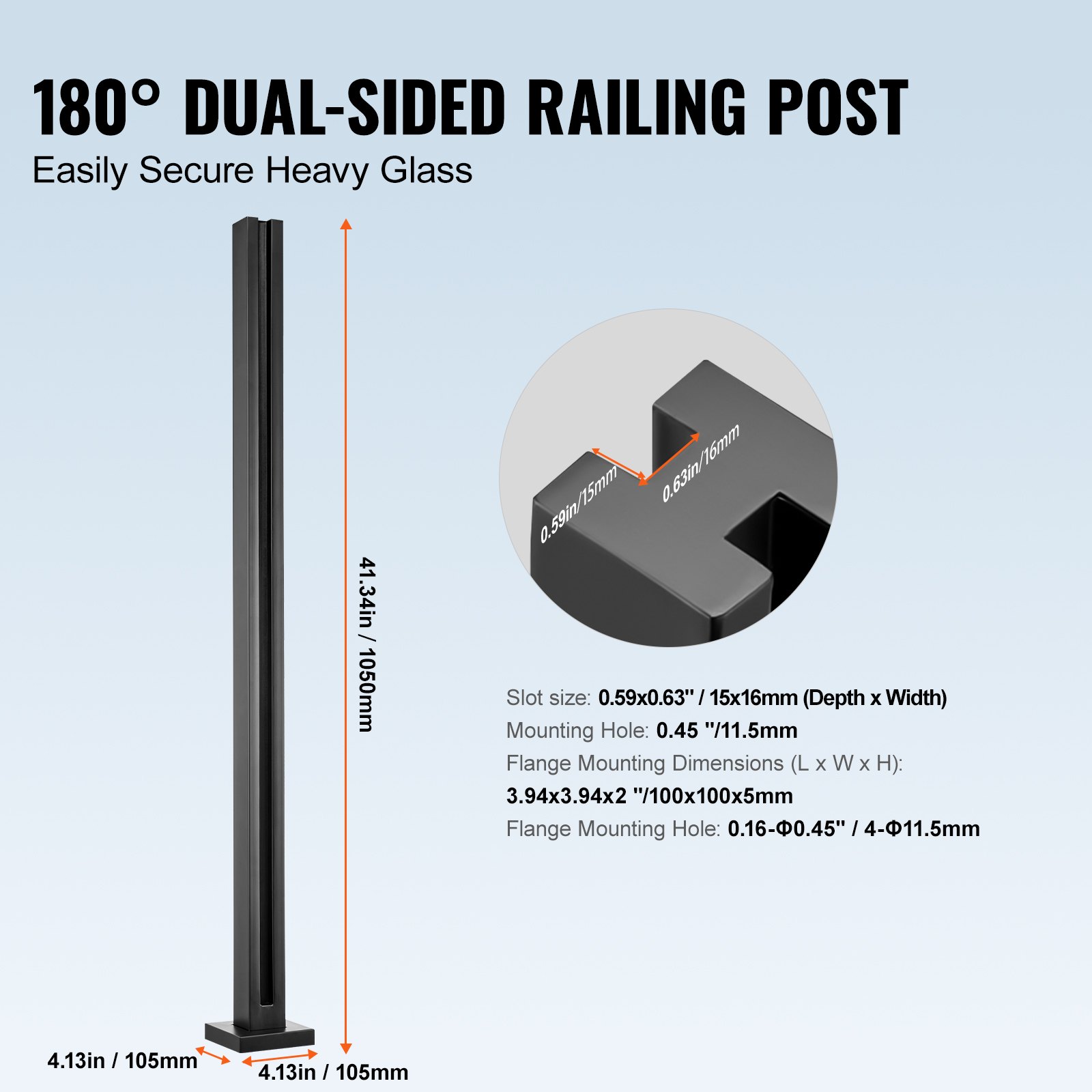 Glass Clamp, 41.34" Height Glass Railing Bracket For 0.39