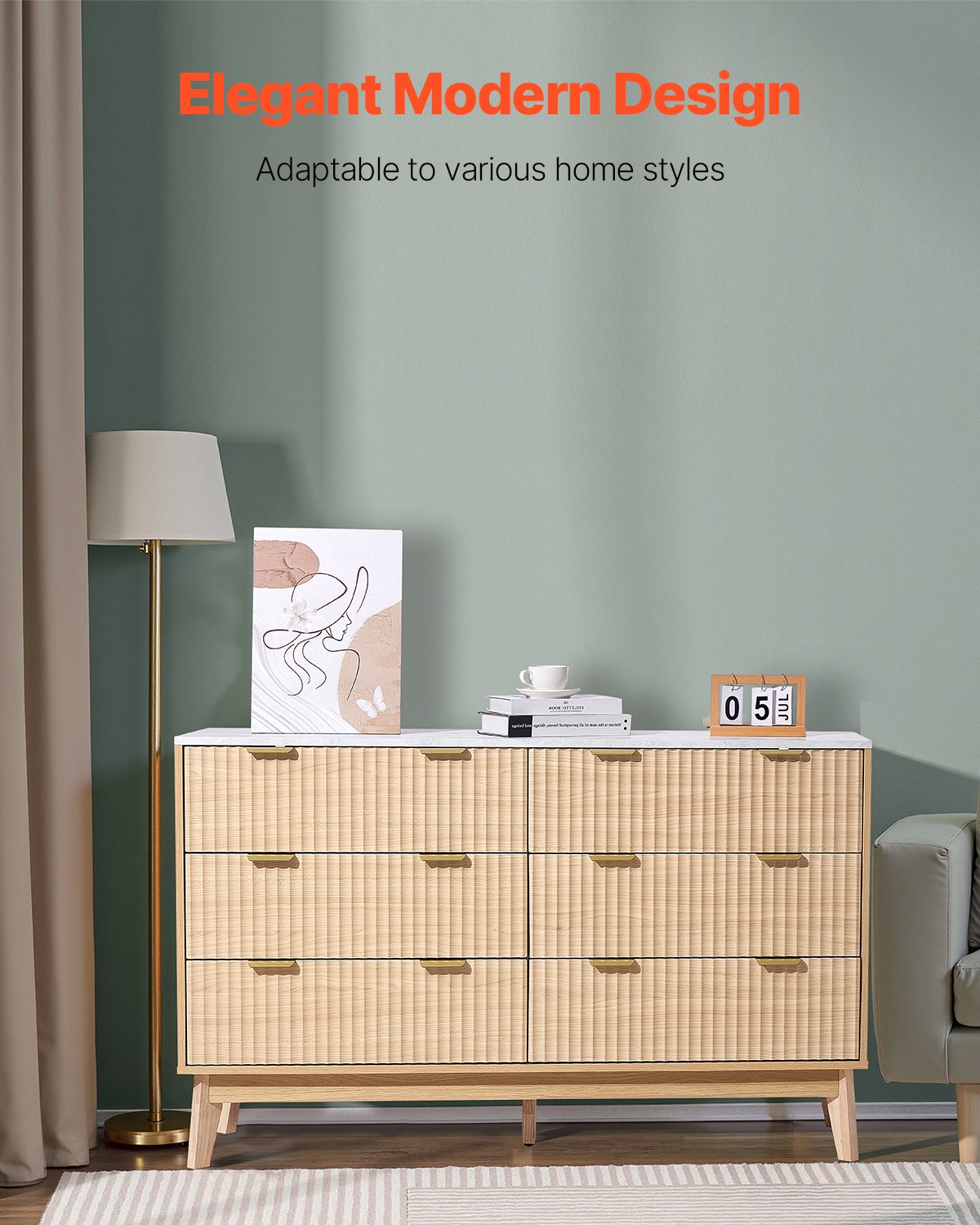6 Fluted Drawer Dresser — Wooden Chest of Drawers with Sliding — photo 2