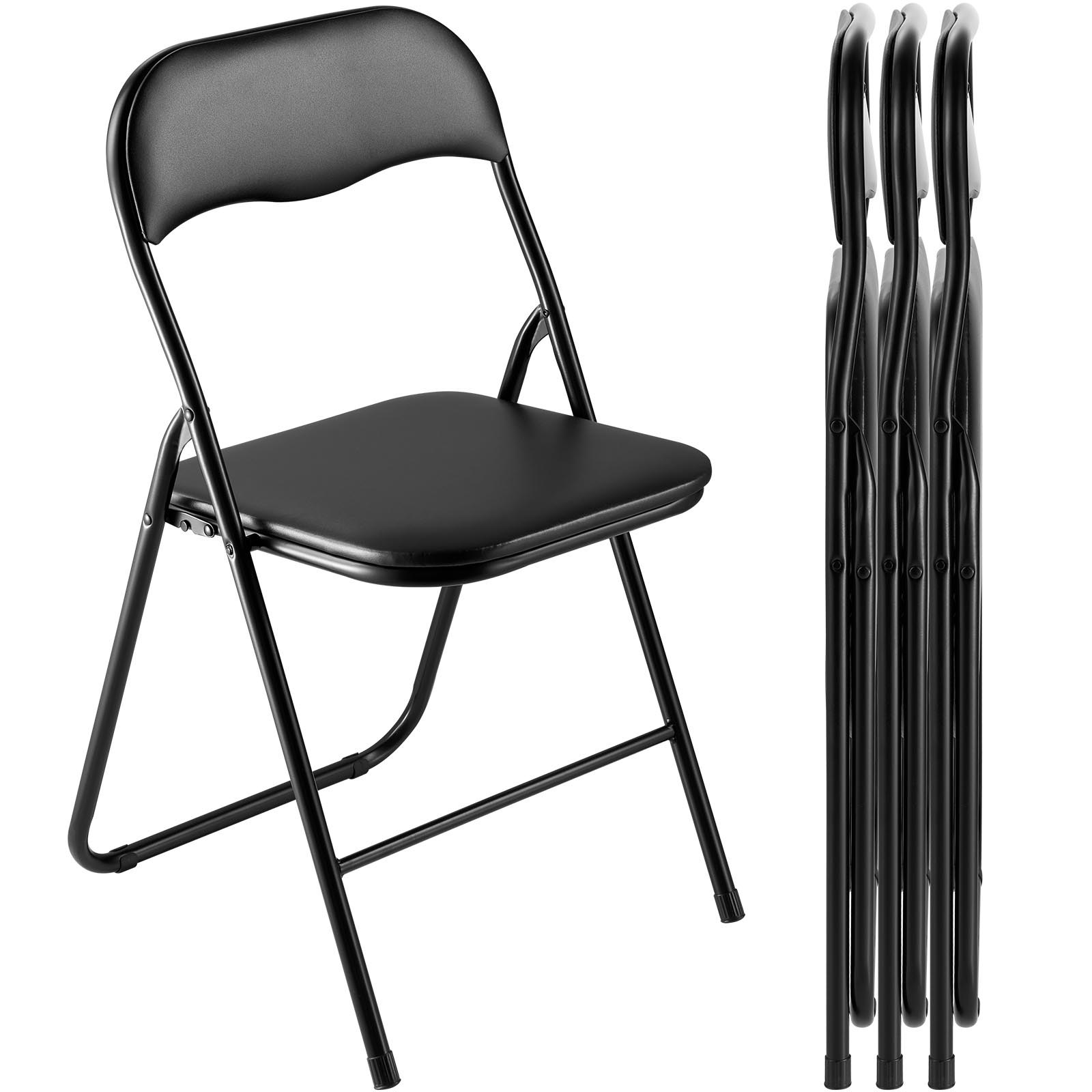 4 Pack Folding Chairs, Foldable Leather Chairs With Heavy Duty Metal Frame & Padded Cushion, Portable Folding Card Table Chairs, Stackable Seats For Home, Yard, Garden, Parties, Events, Black