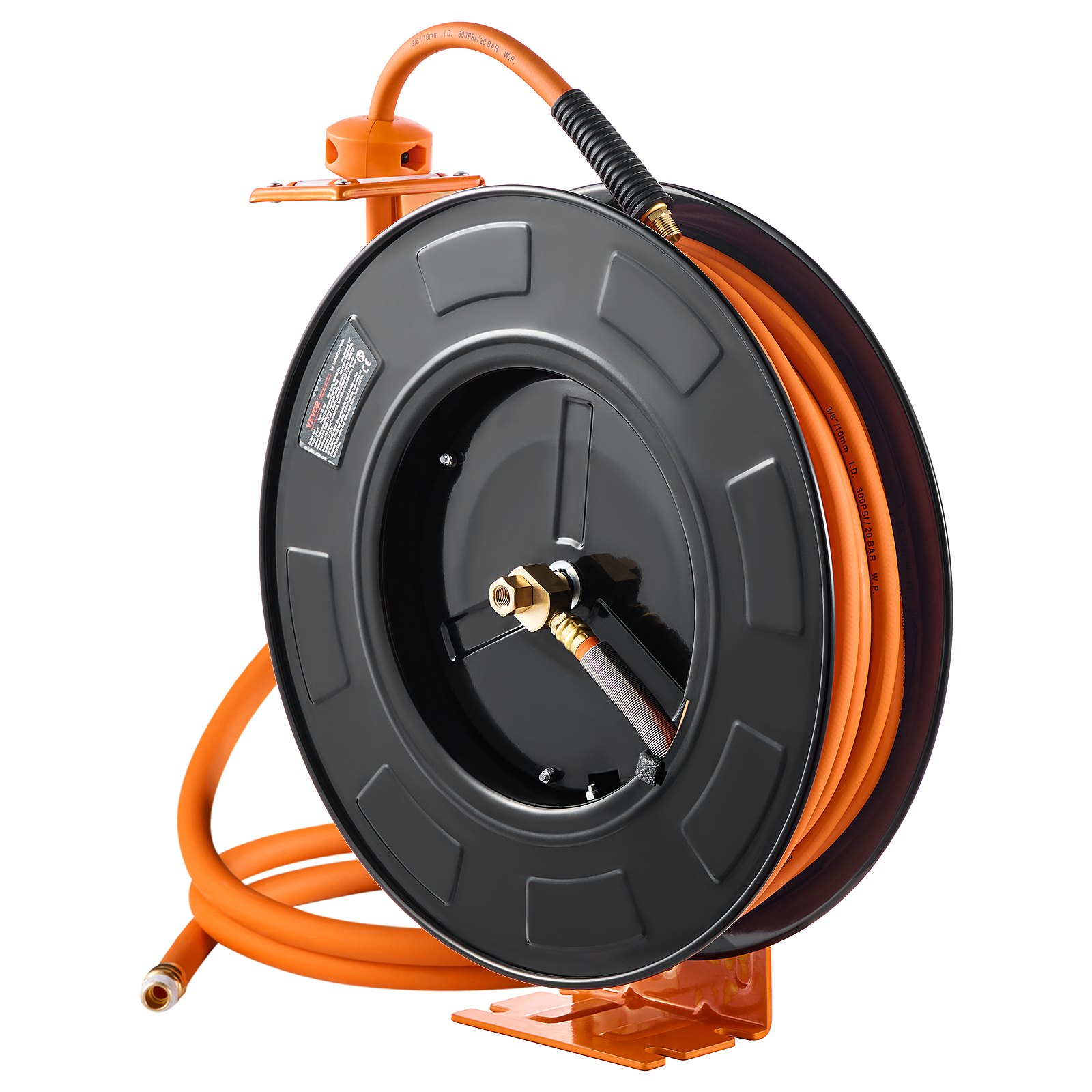 Retractable Air Hose Reel, 3/8IN X 100FT Rubber Air Hose Max 300PSI, Air Compressor Hose Reel Auto-Rewind With 5FT Lead In, Ceiling/Wall Mount Heavy Duty Single Arm Steel Reel, 1/4" NPT Fitting - Image 1