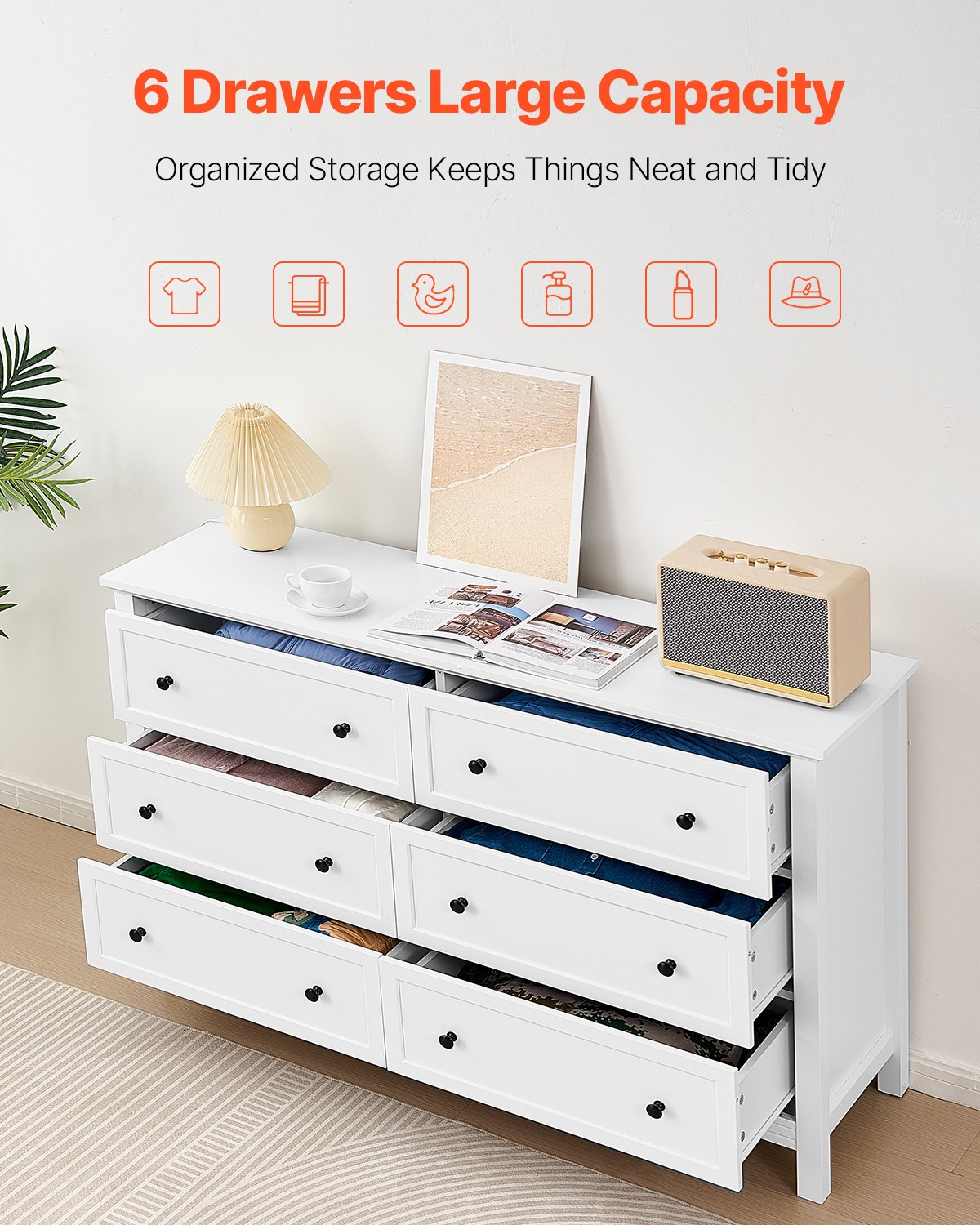 6 Drawer Dresser — Wooden Chest of Drawers with Sliding — photo 2