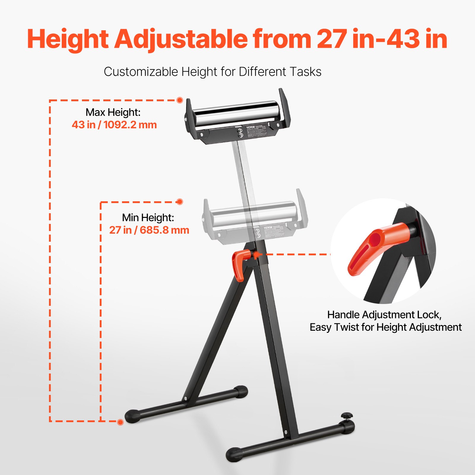 2-Pack Roller Stands, 250 Lbs Load Capacity, 27-43 In Adjustable Height, Folding Heavy Duty With Polished… image 3