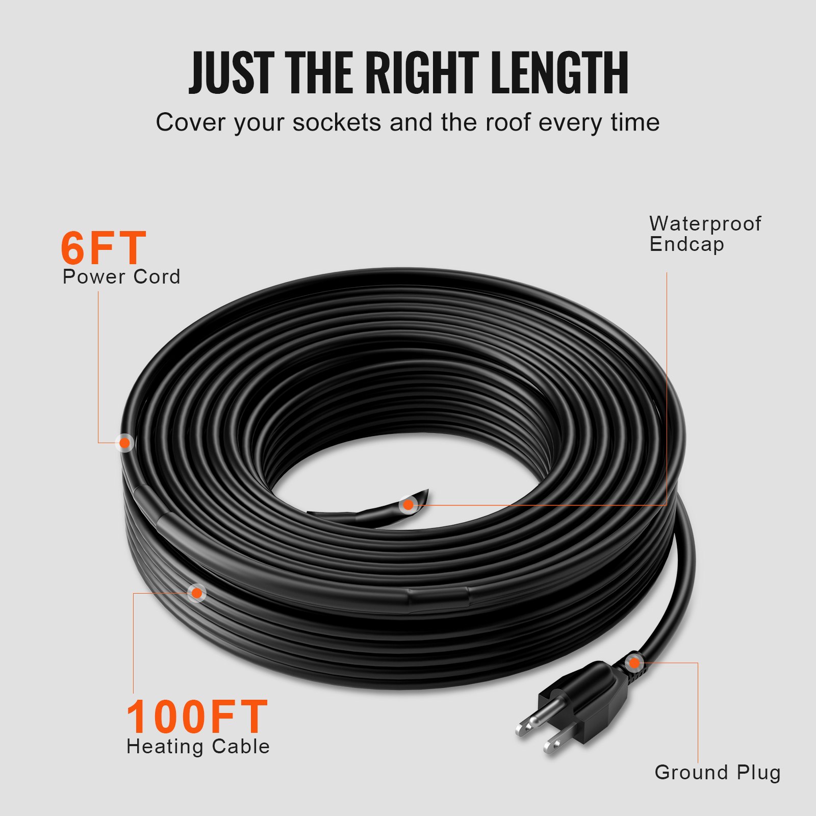 Self-Regulating Pipe Heating Cable, 100FT 5W/FT Heat Tape For Pipes, Roof Snow Melting De-icing, Gutter And Pipe Freeze Protection 5