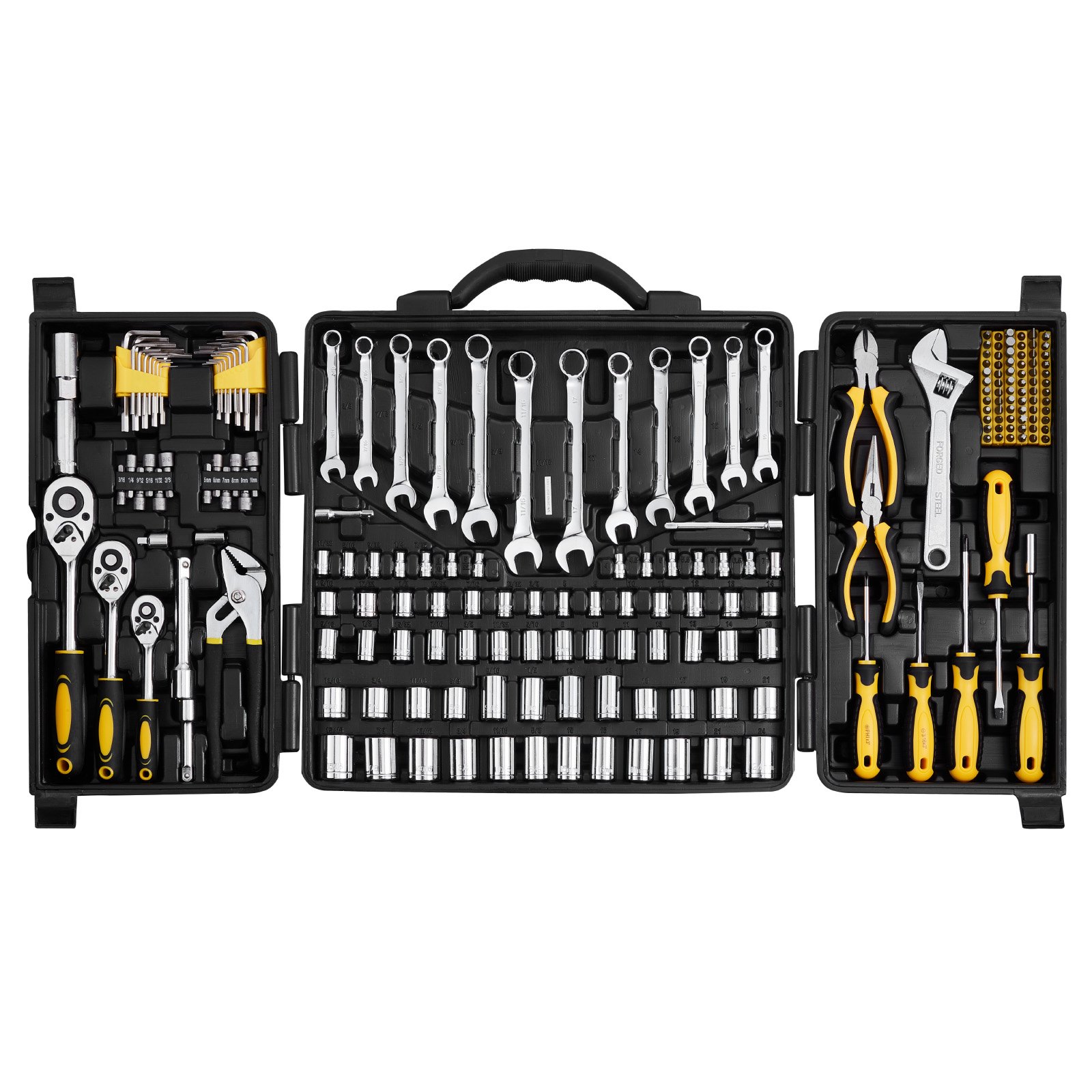 207-Piece Mechanics Tool Set, 1/4" 3/8" 1/2" Drive Sockets, SAE And Metric Mechanic Tool Kit With Bits, Wrenches, Ratchet Handle, Accessories, And Plastic Storage Case, For Automotive Repair - Image 1