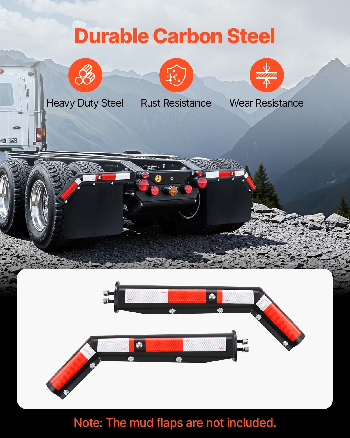 Spring loaded mudflap hanger bracket mounted view showing angled design and 1-1/8" bolt hole spacing