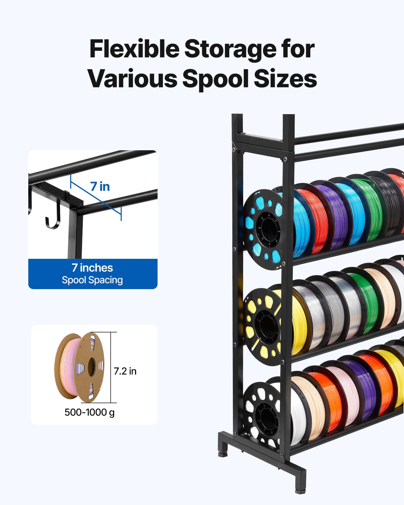 3D Printer Filament Storage Rack, 7 Tier Heavy Duty Storage Shelves For 3D Printing Filaments, Filament Spool Holders Racks For 3D Printing Studio, Home Studio, Office, Workshop Shelf Only
