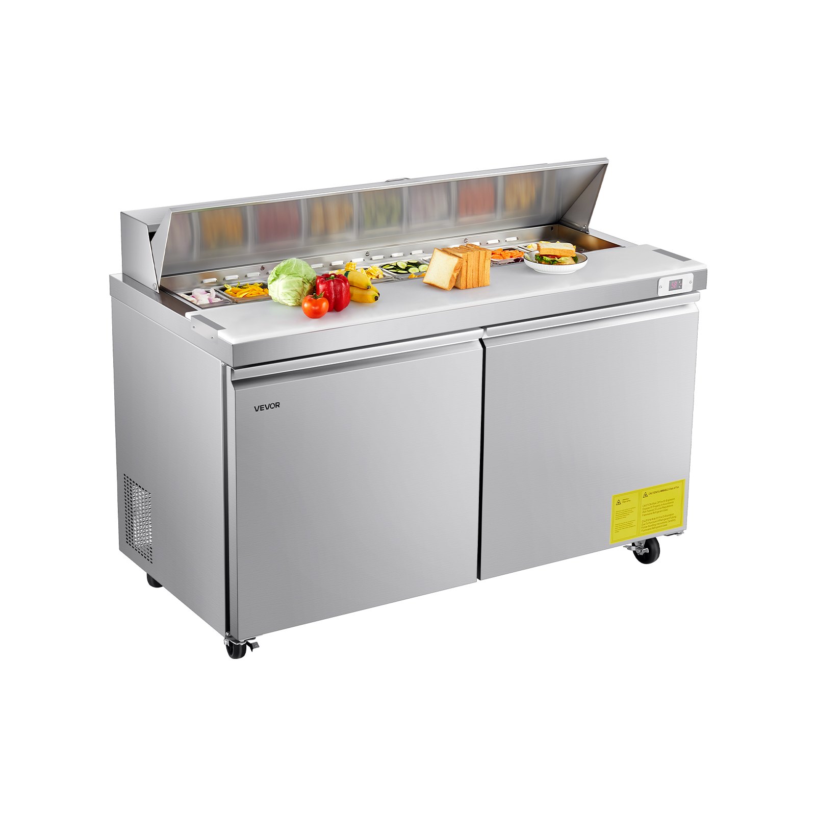 60"W Commercial Refrigerator, 15.4 Cu. Ft Sandwich Prep Refrigerated Table, Mega Top Food Prep Fridge With 16 Pans And Cutting Board, Stainless Steel Salad Prep Cooler For Restaurant, Food Truck