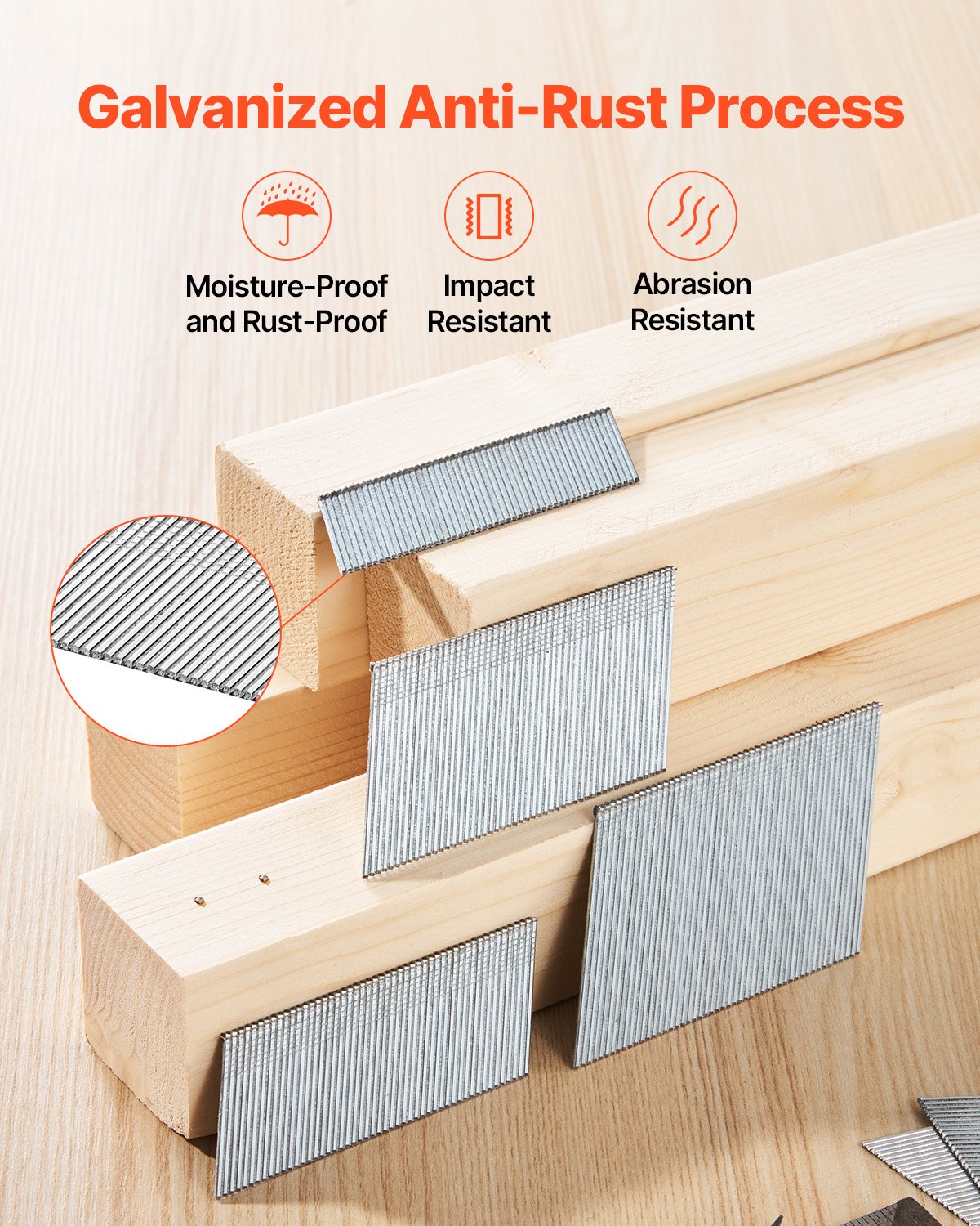 16 Gauge Finish Nails, 20-Degree Angled Finishing Nails, 2000-Count (2-1/2 In, 2 In, 1-1/2 In, 1-1/4 In, 500 Per Size) Finishing Nail, Galvanized Brad Nail, For 16GA 20° Angled Finish Nailers