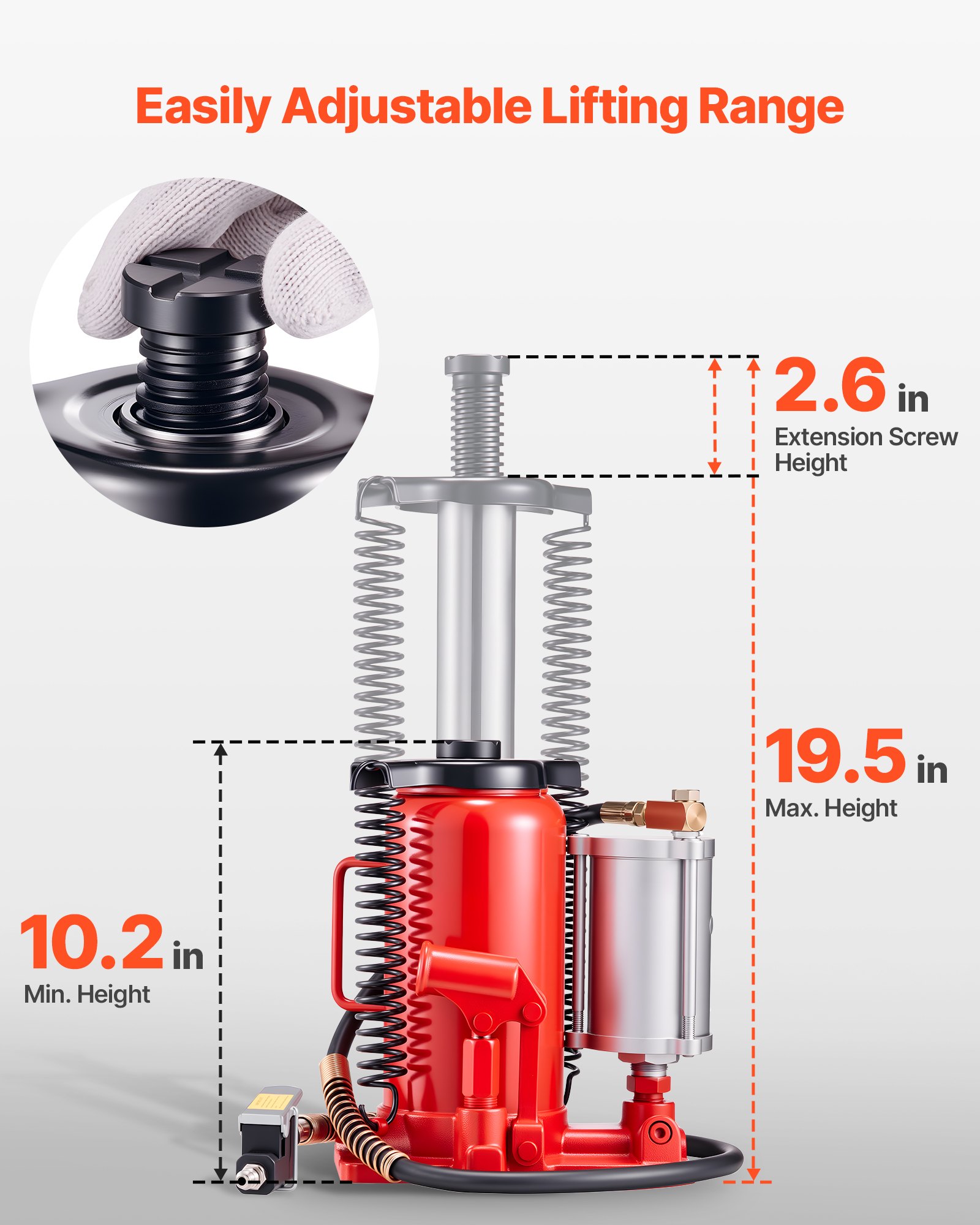 Air Hydraulic Bottle Jack, 20 Ton () Capacity, 10.2-19.5 Inch Lifting Range, Pneumatic/Manual Heavy Duty Welded… - 5